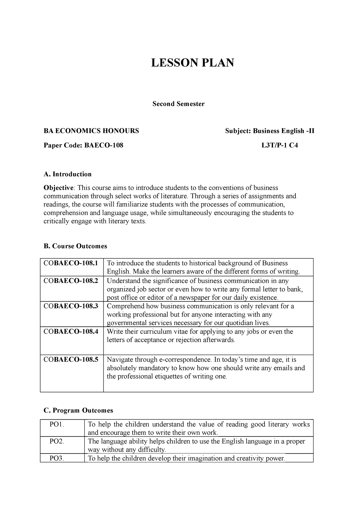 Business English -II - qwjkdhsdgiufvhs - Second Semester BA ECONOMICS ...