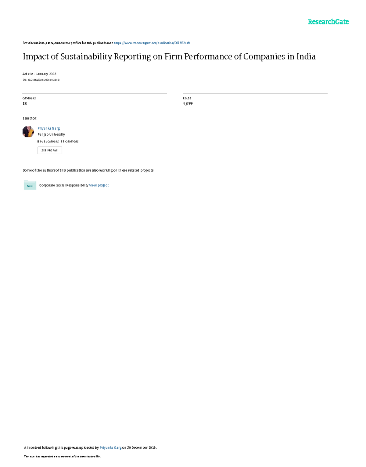 Impact of Sustainability Reporting on Firm Performance of Companies in ...