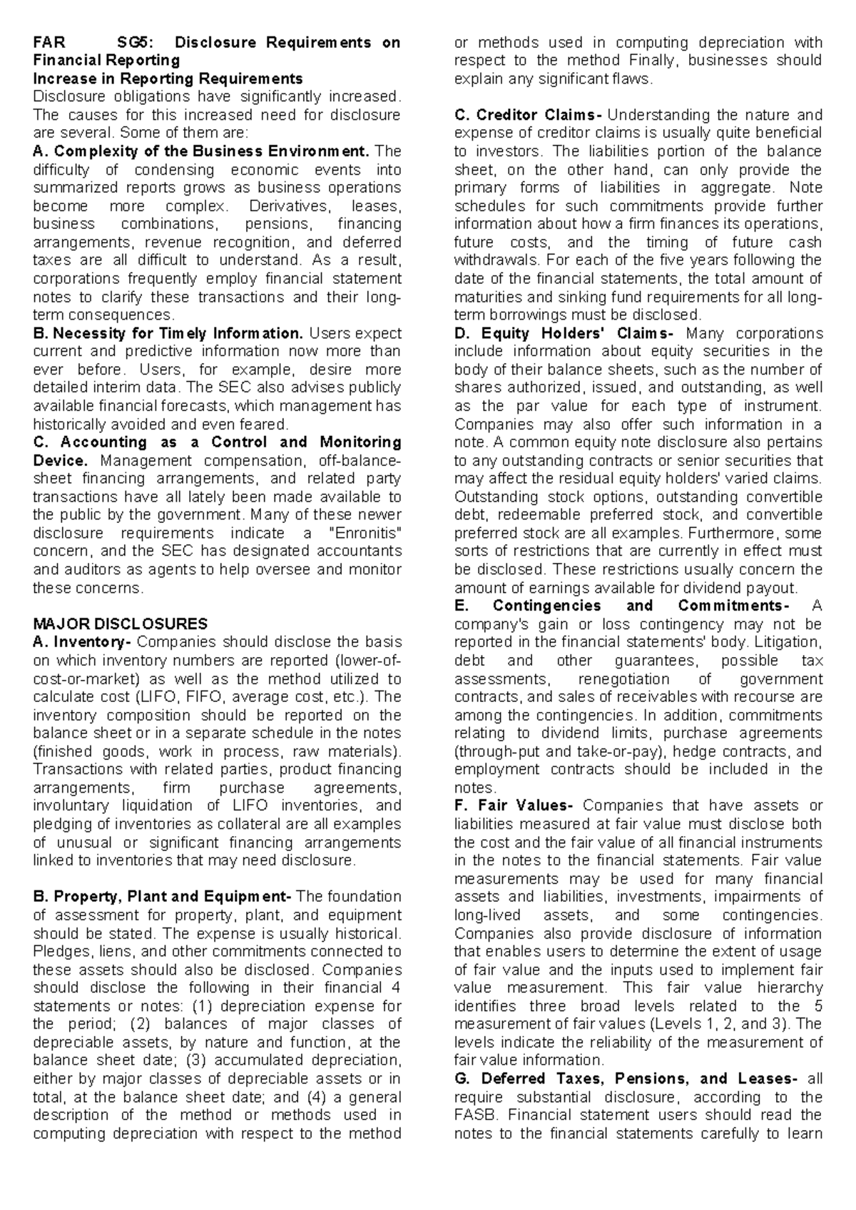FM 102 SG 5 - FAR notes summary - FAR SG5: Disclosure Requirements on ...
