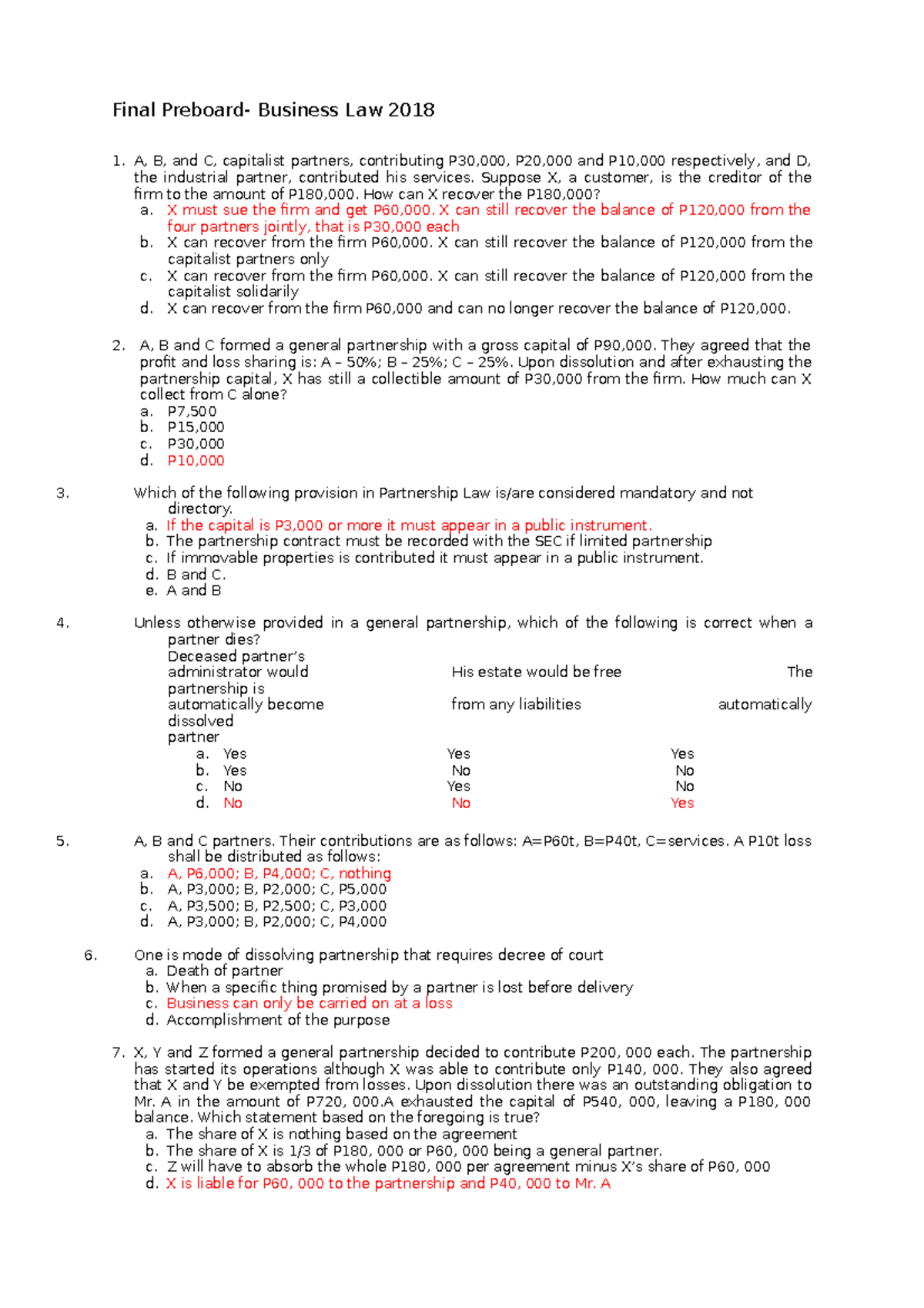 Final Preboard Law 2018 - Final Preboard- Business Law 2018 A, B, and C ...