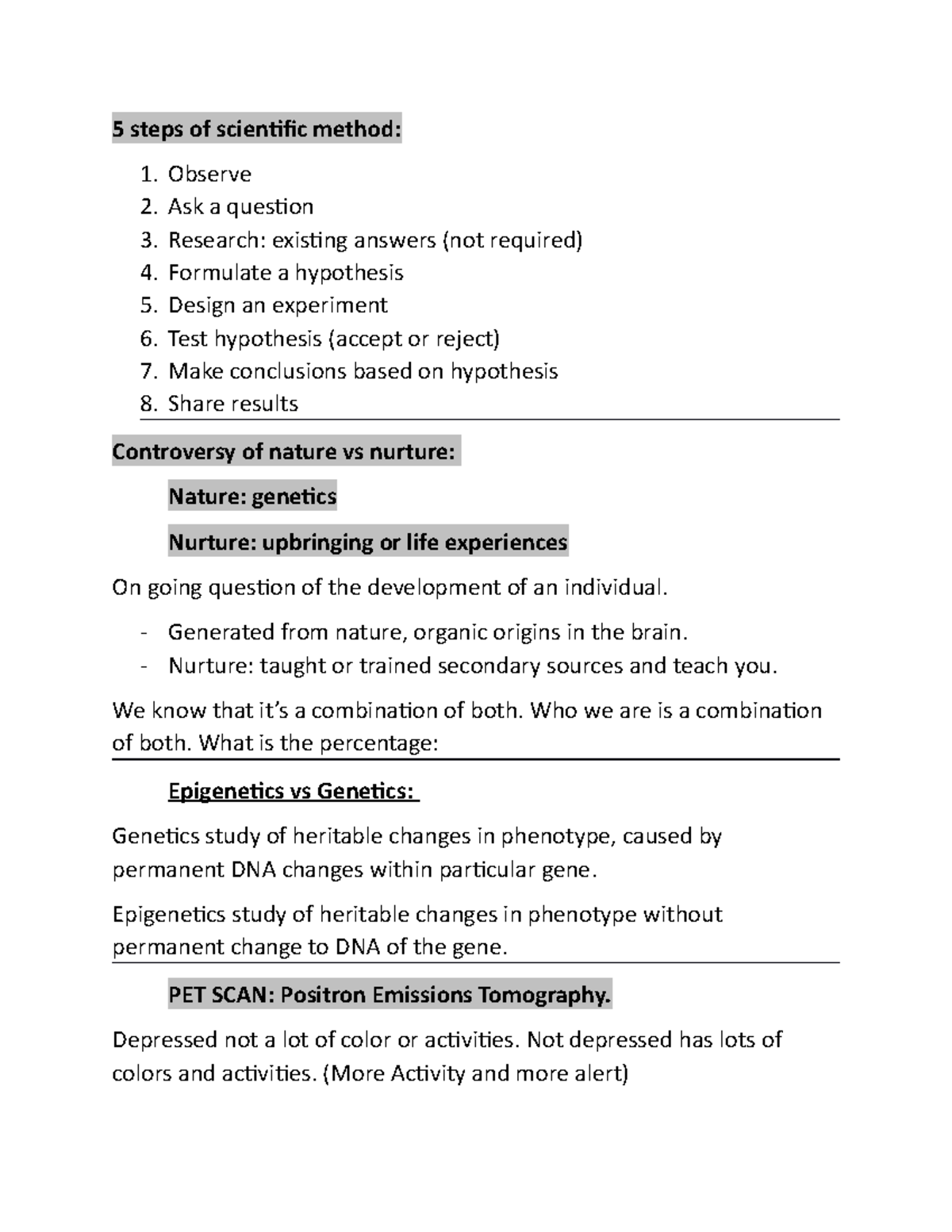 EXAM 1 PSY210 Study Guide - 5 Steps Of Scientific Method: Observe Ask A ...