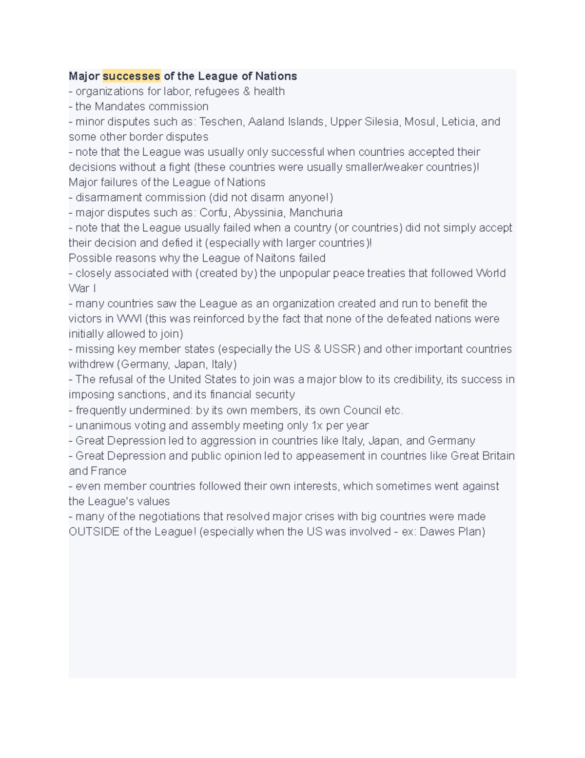 Success n failures of LON - Major successes of the League of Nations ...