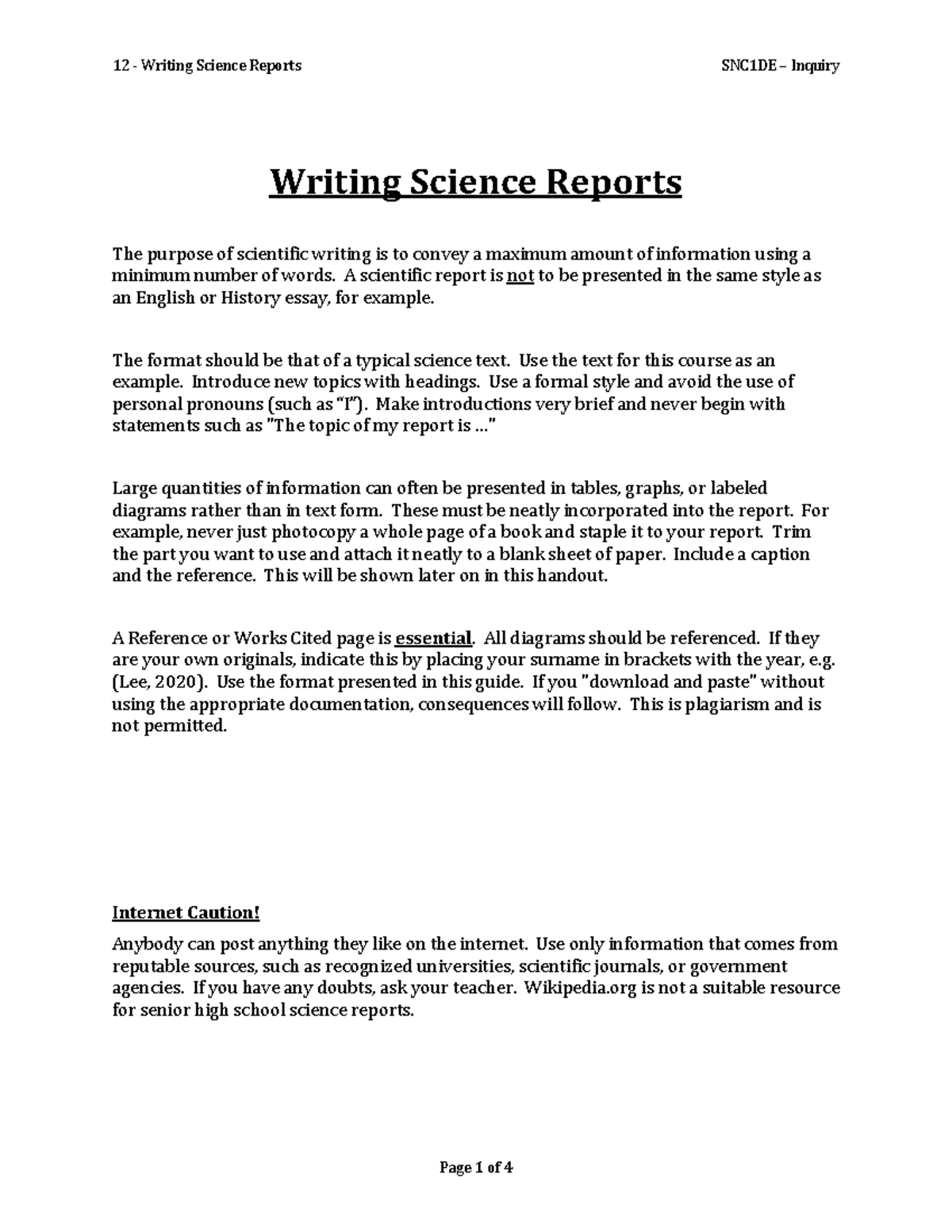 12 - Writing Science Reports - Writing Science Reports The purpose of ...