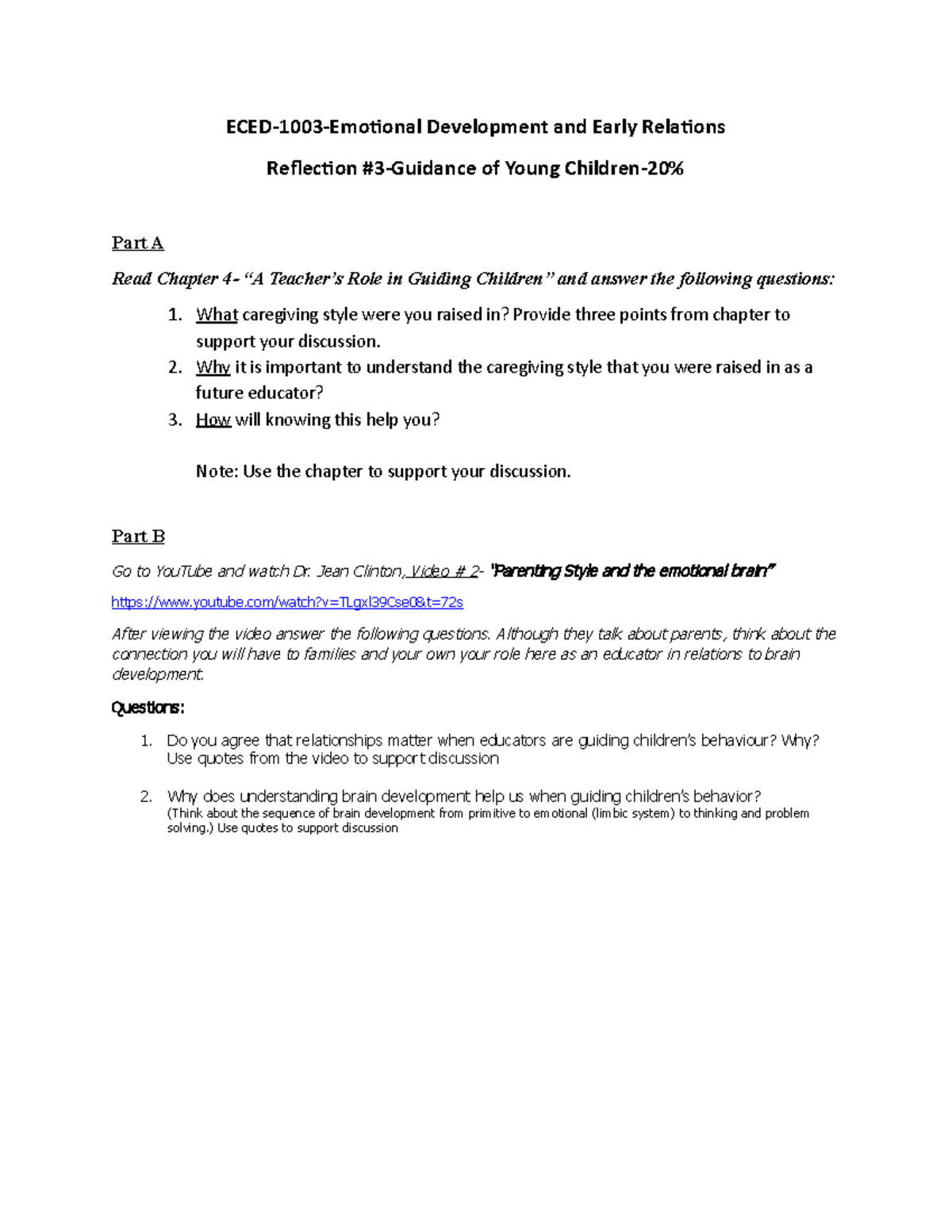 Reflection #3-Guidance of Young Children instructions - ECED-1003 ...