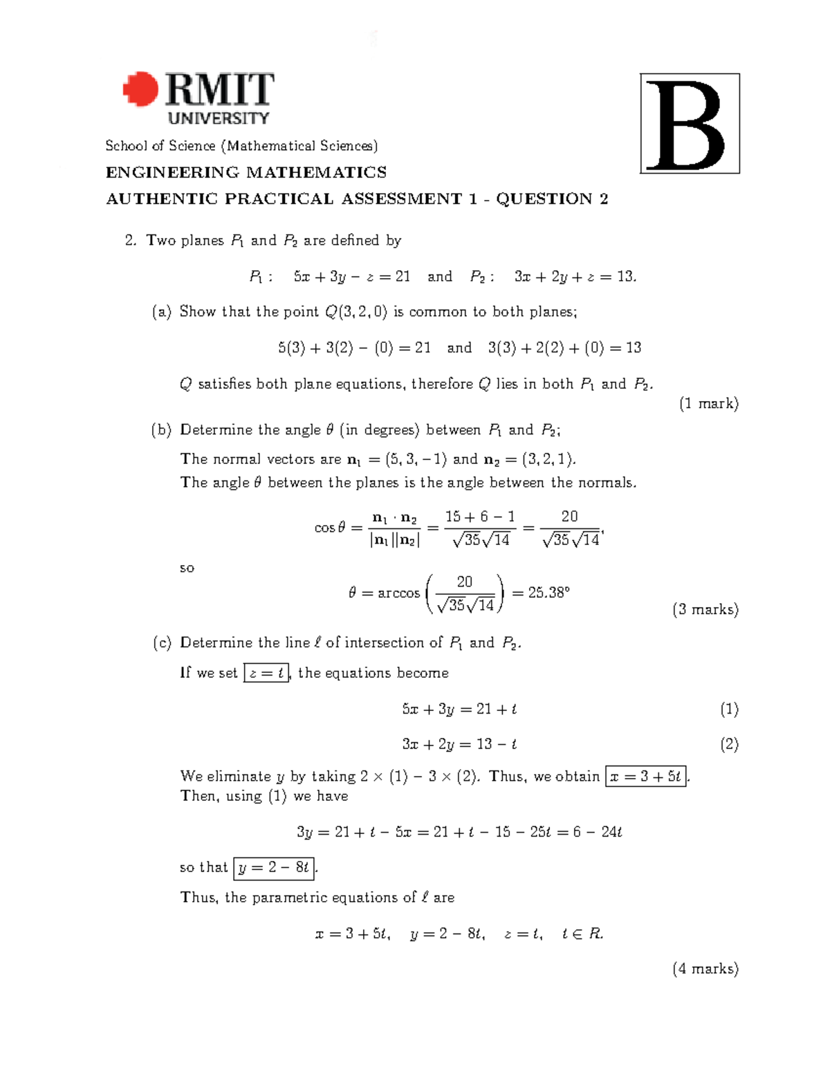 Question 2 Assessment 1 - School Of Science (Mathematical Sciences ...