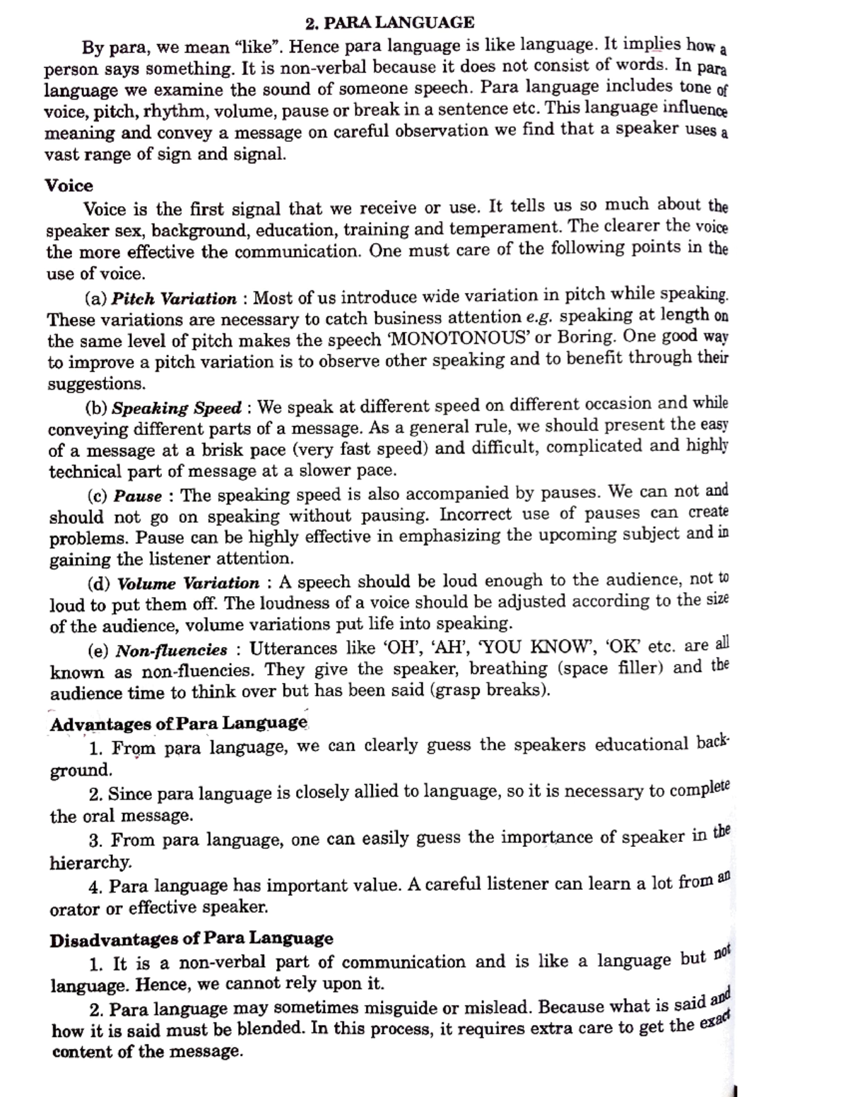Para language - Unique notes - 2. PARA LANGUAGE By para, we mean 