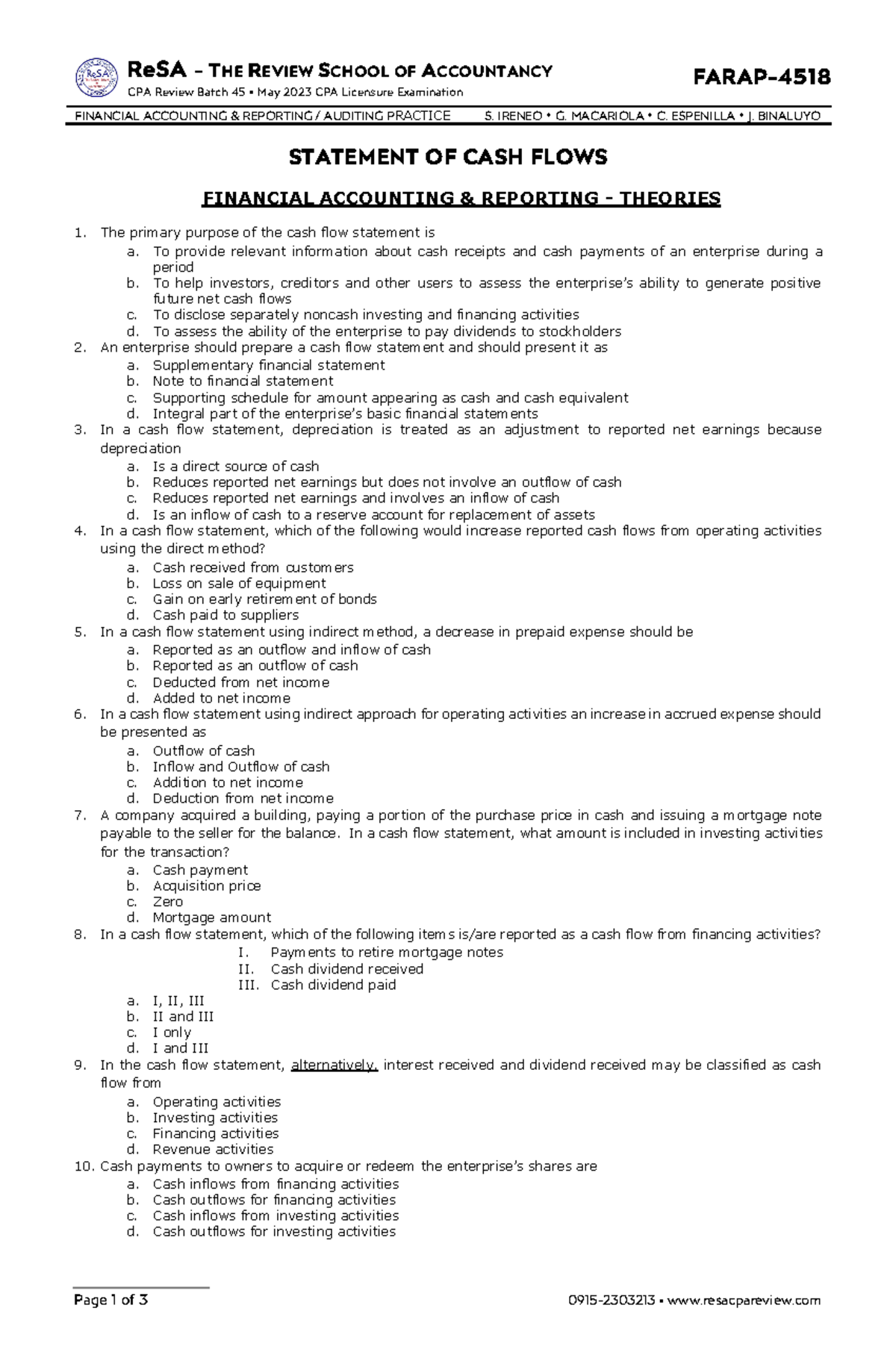 Statement Of Cash Flows - ReSA - THE REVIEW SCHOOL OF ACCOUNTANCY CPA ...