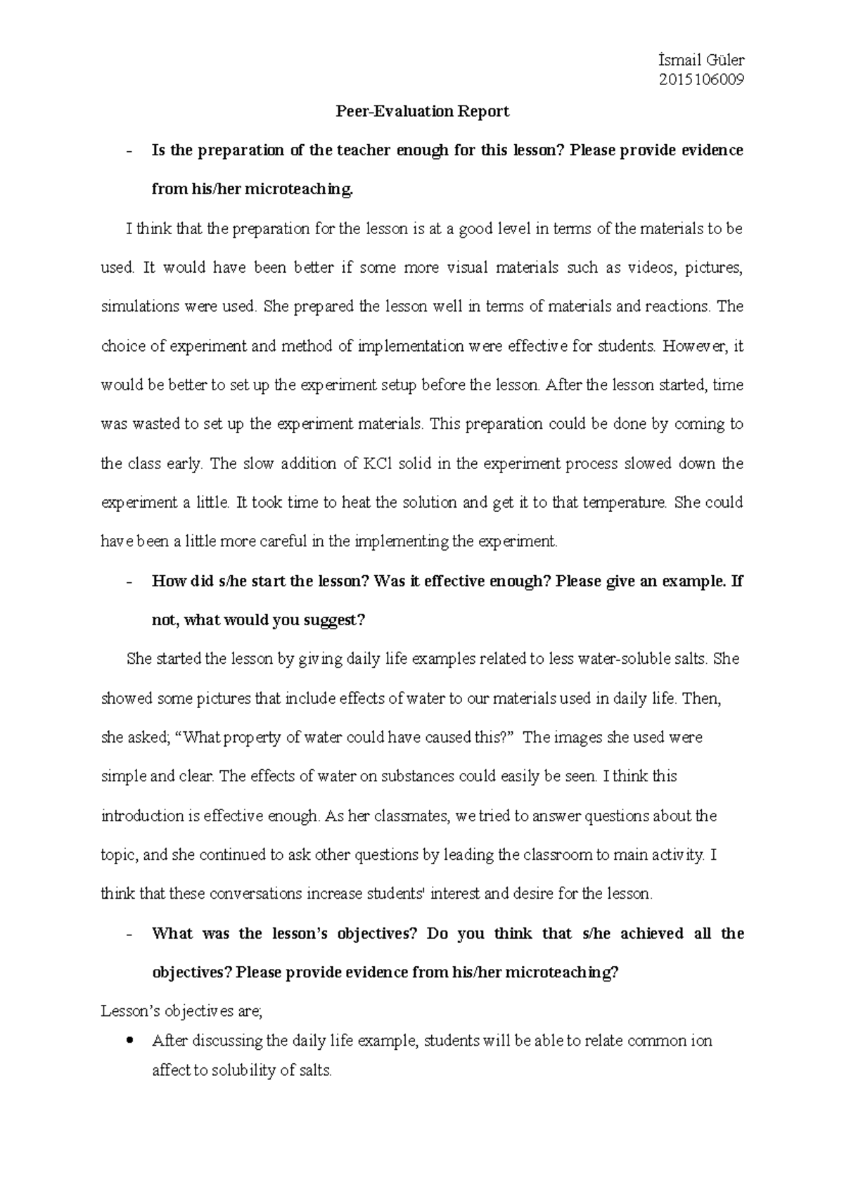 SCED414 Peer Evaluation Report-İSMAİL Güler - 2015106009 Peer ...