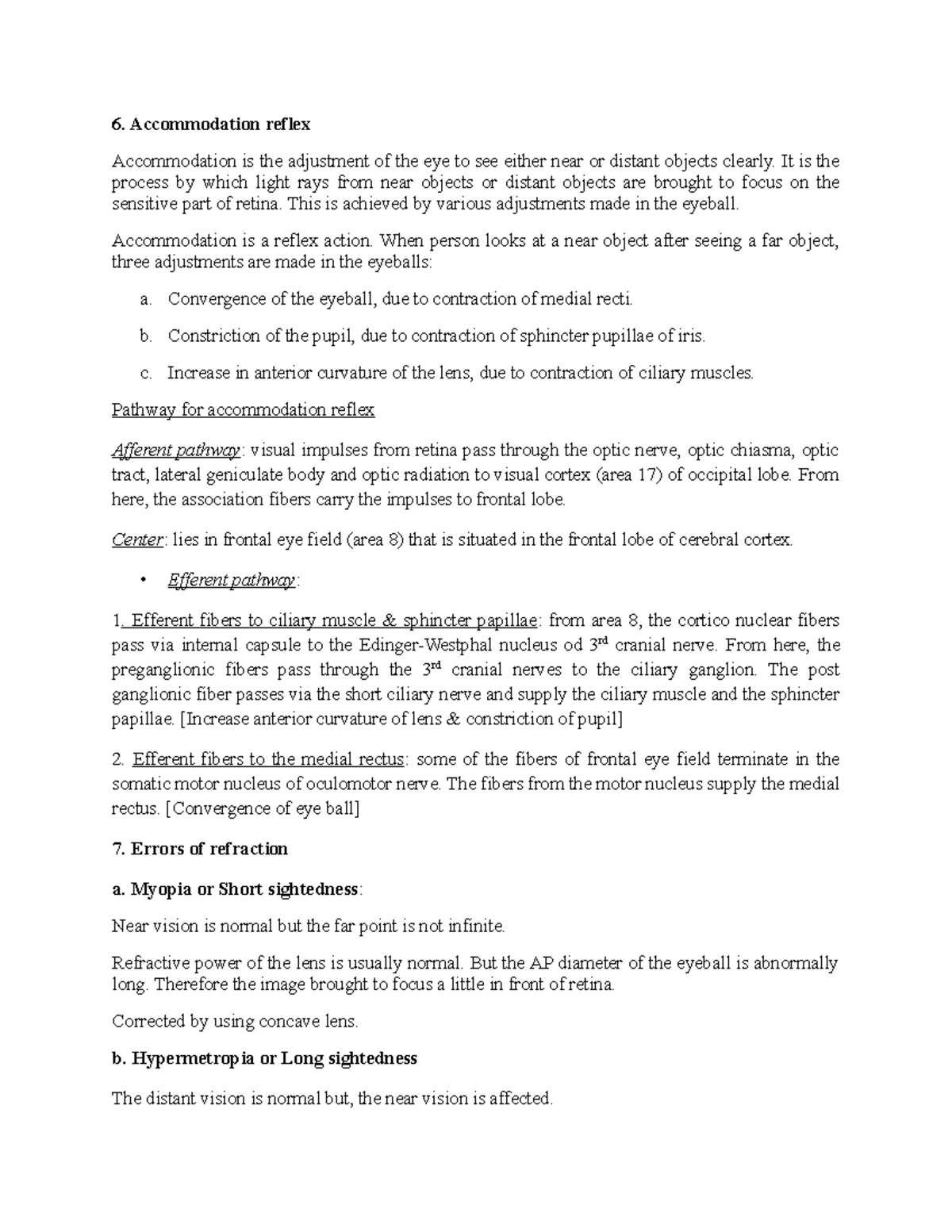 EYE PART II Lecture notes 6. reflex is