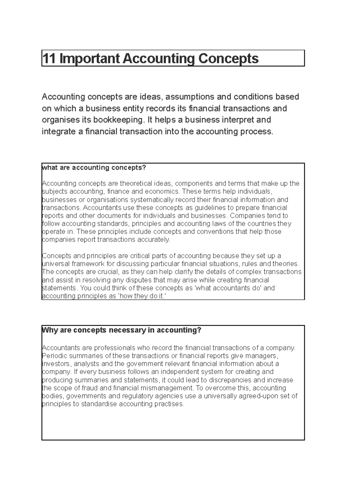 Accounting Concepts - 11 Important Accounting Concepts Accounting ...