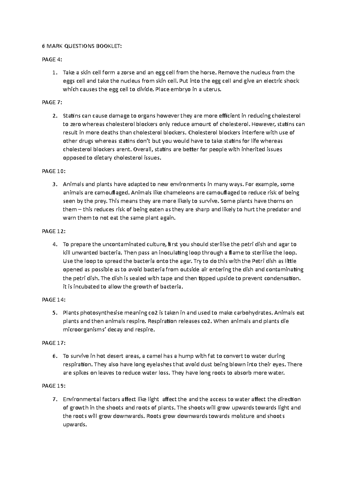 6 MARK Questions Bookletgcse aqa sciences - 6 MARK QUESTIONS BOOKLET ...