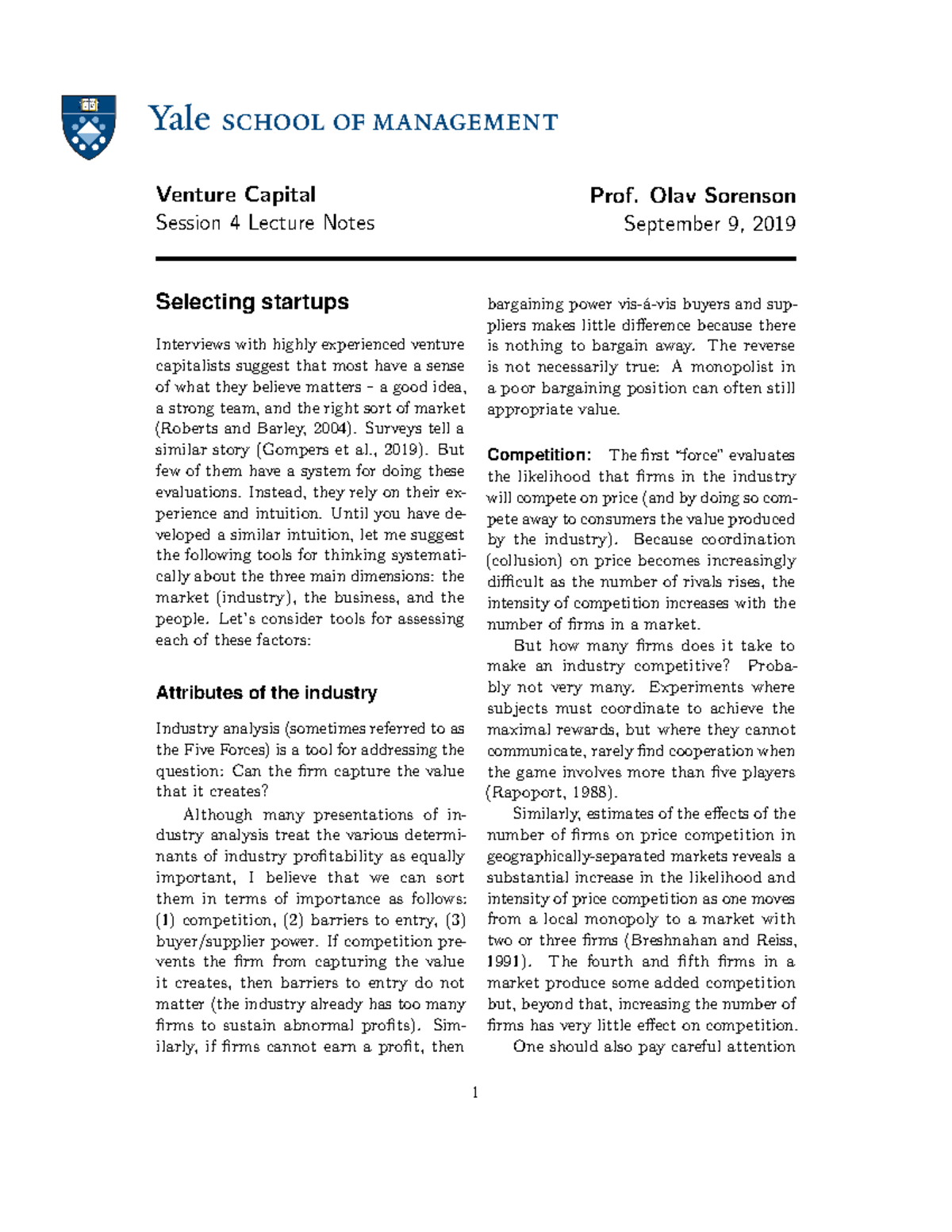 Session 4 Lecture Notes - Venture Capital Session 4 Lecture Notes Prof ...