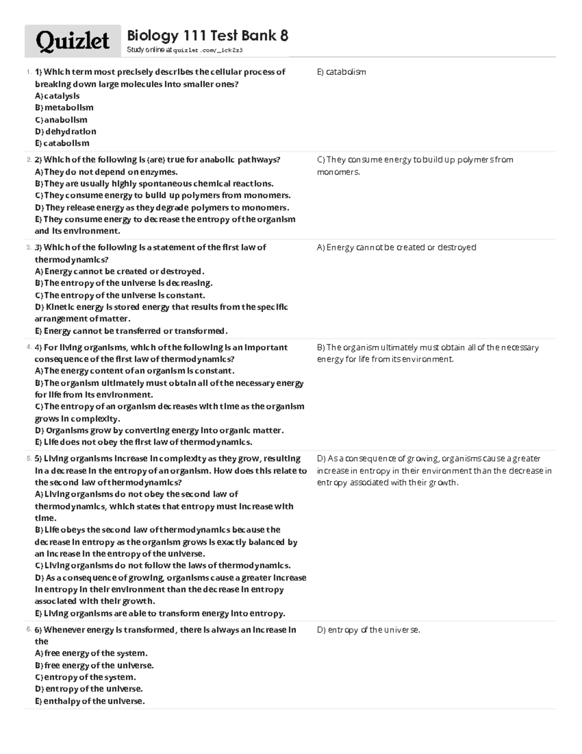 Important Test Bank 5 - Biology 101 Lecture Notes - Which Term Most ...