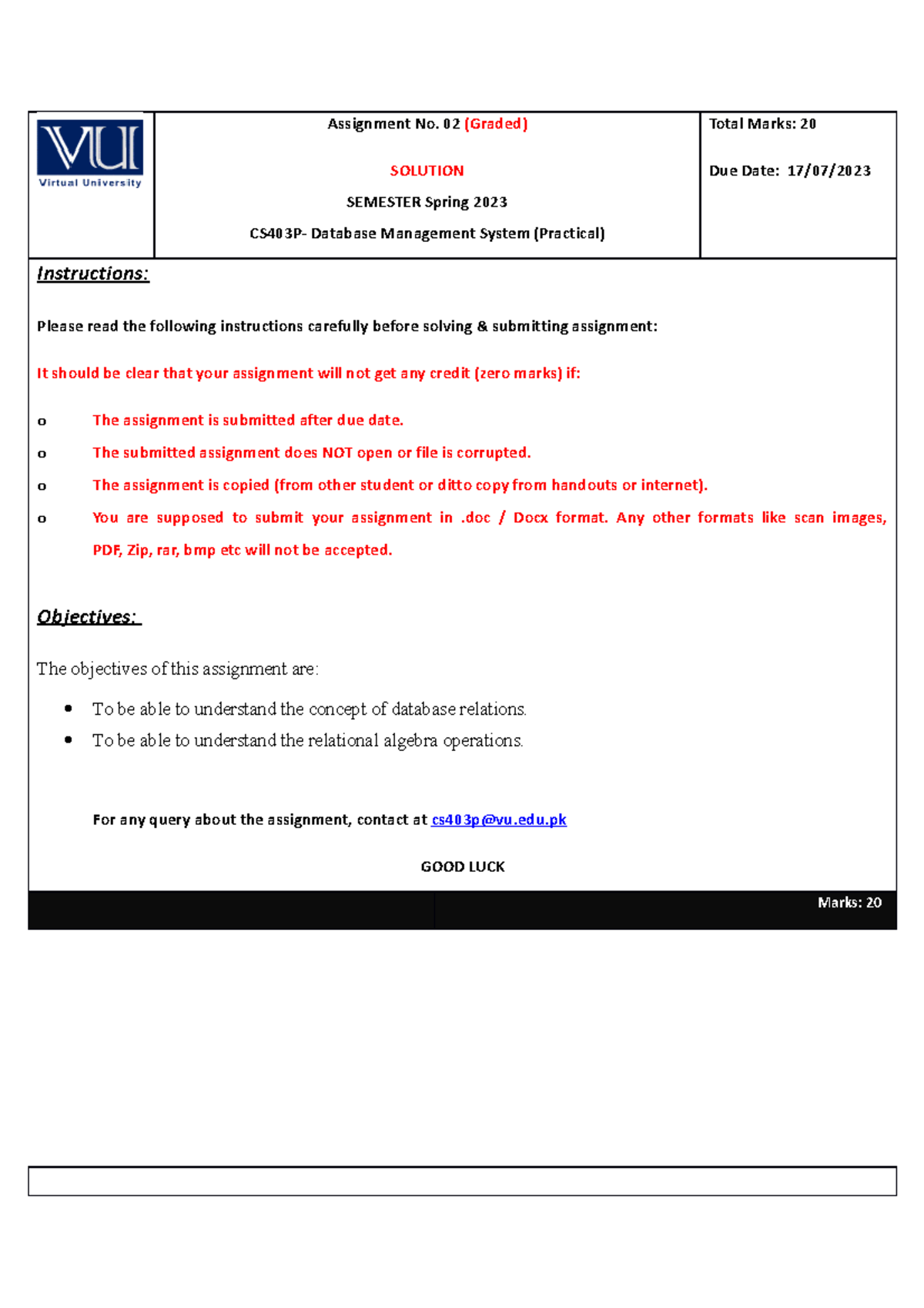 Spring 2023 CS403P 2 - 21q Qq - Assignment No. 02 (Graded) SOLUTION ...