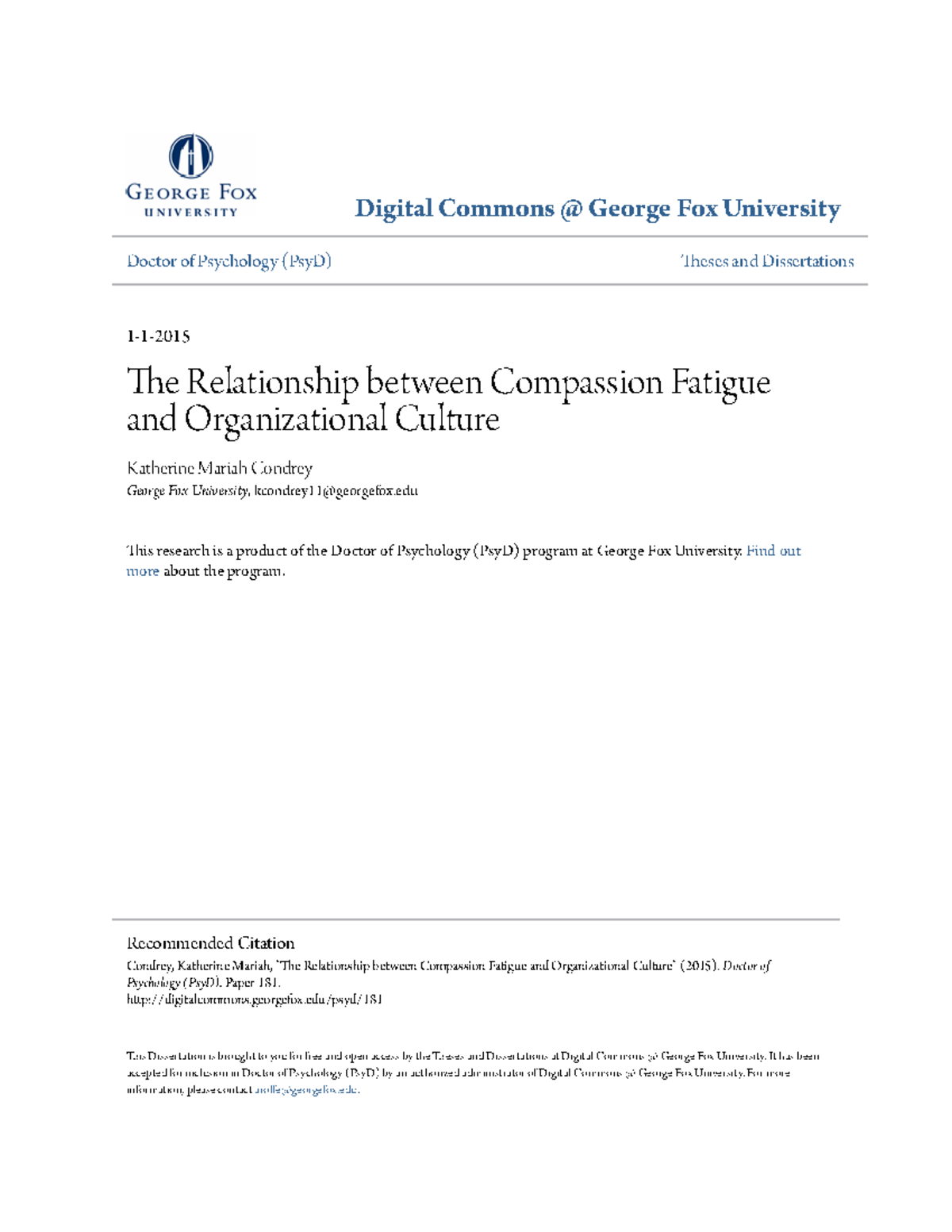 The Relationship between Compassion Fatigue and Organizational Cu ...