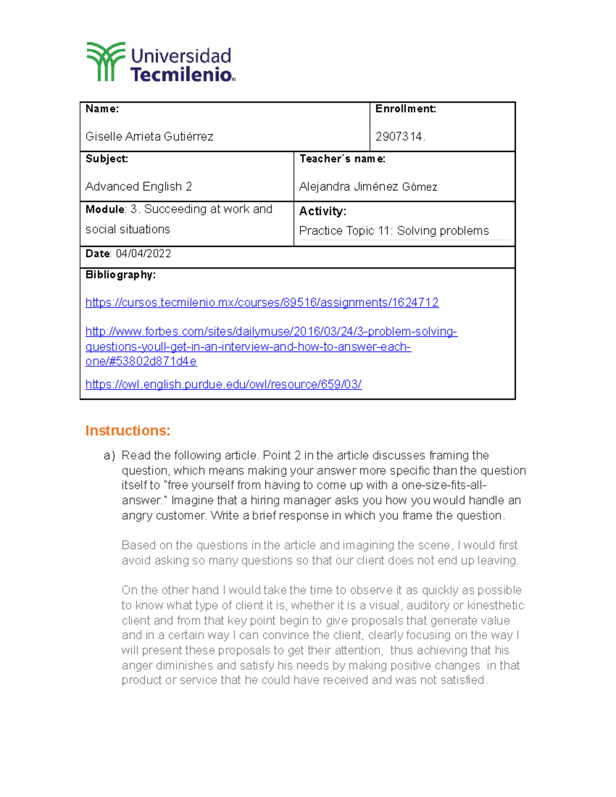 Advance English II homework11 - Ingles Avanzado 2 - TecMilenio - Studocu