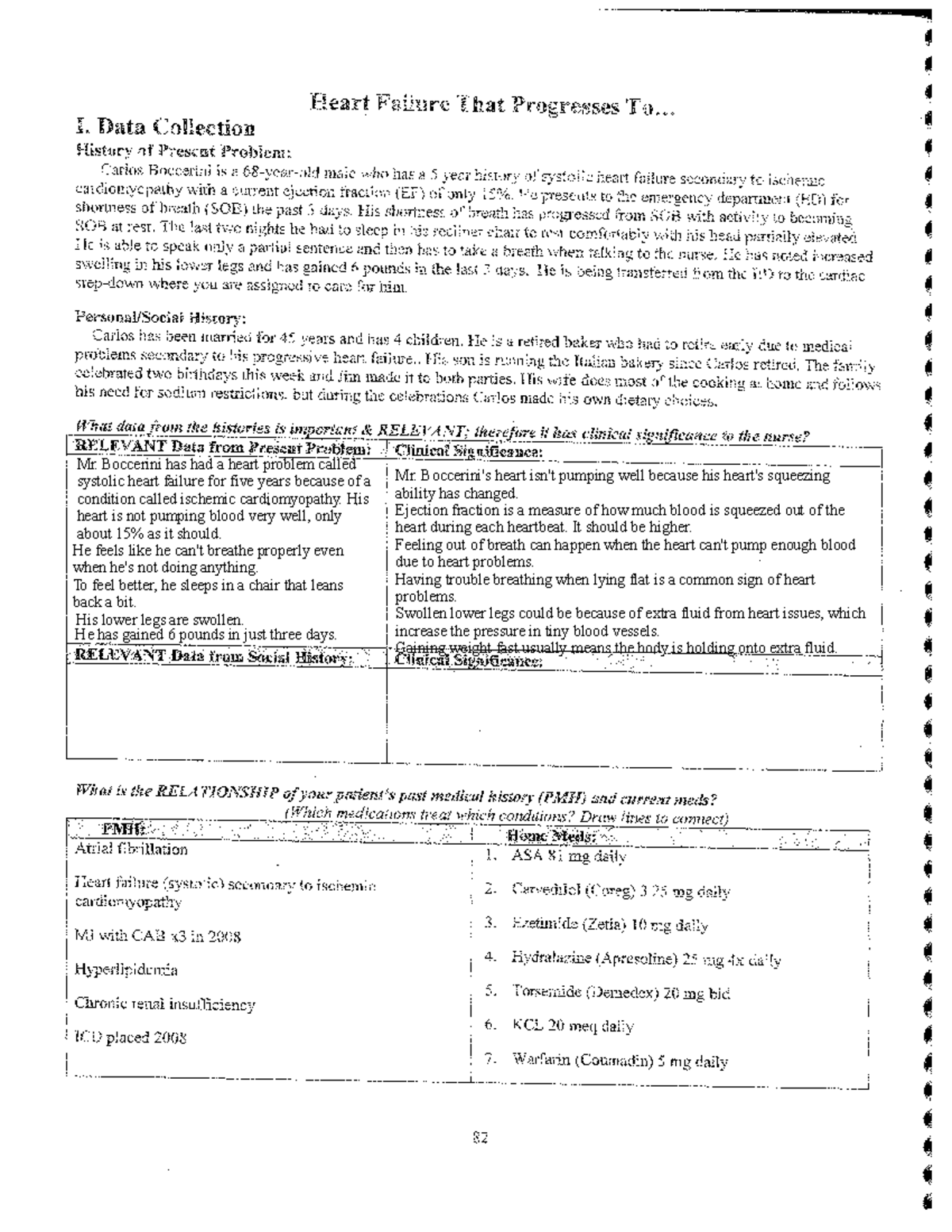 Heart Failure Case Study - Mr. Boccerini has had a heart problem called ...