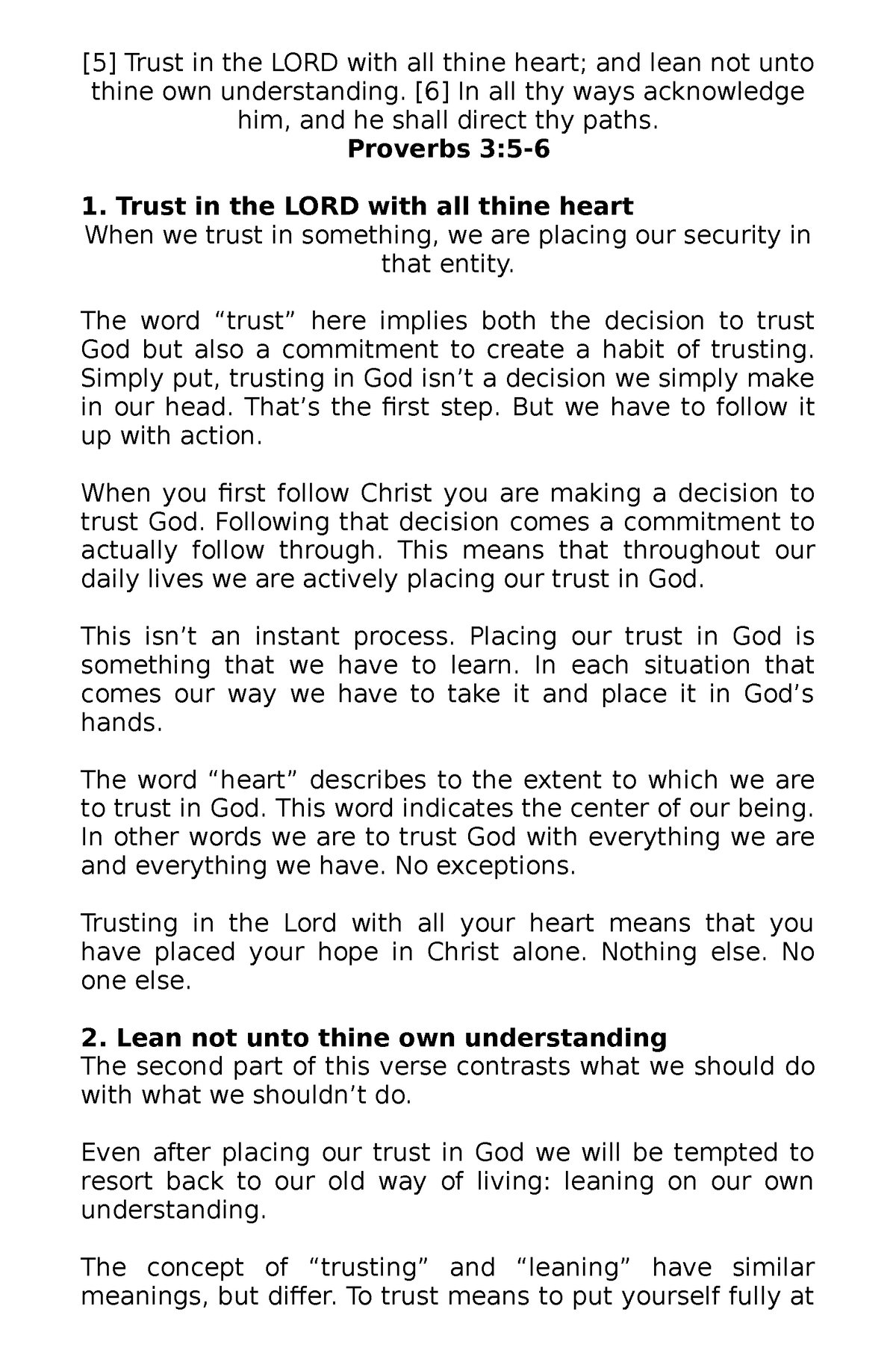 Proverbs 3:5-6 (homework) - [5] Trust in the LORD with all thine heart ...