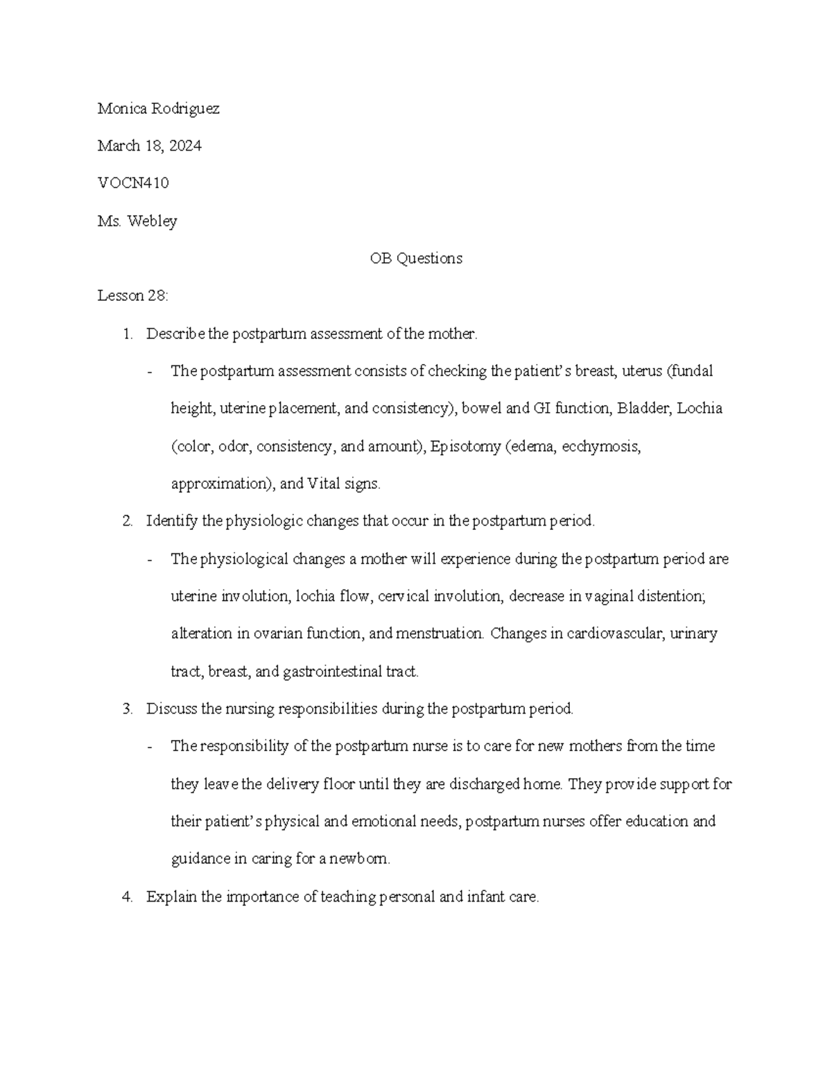 OB Questions - Monica Rodriguez March 18, 2024 VOCN Ms. Webley OB ...