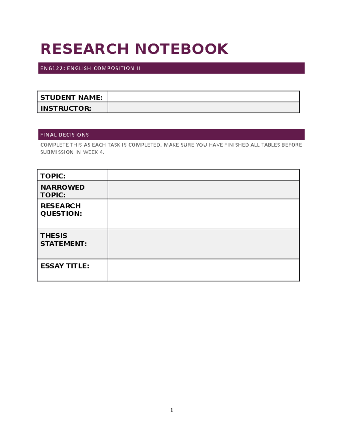 ENG122 Research Notebook - RESEARCH NOTEBOOK ENG122: ENGLISH ...