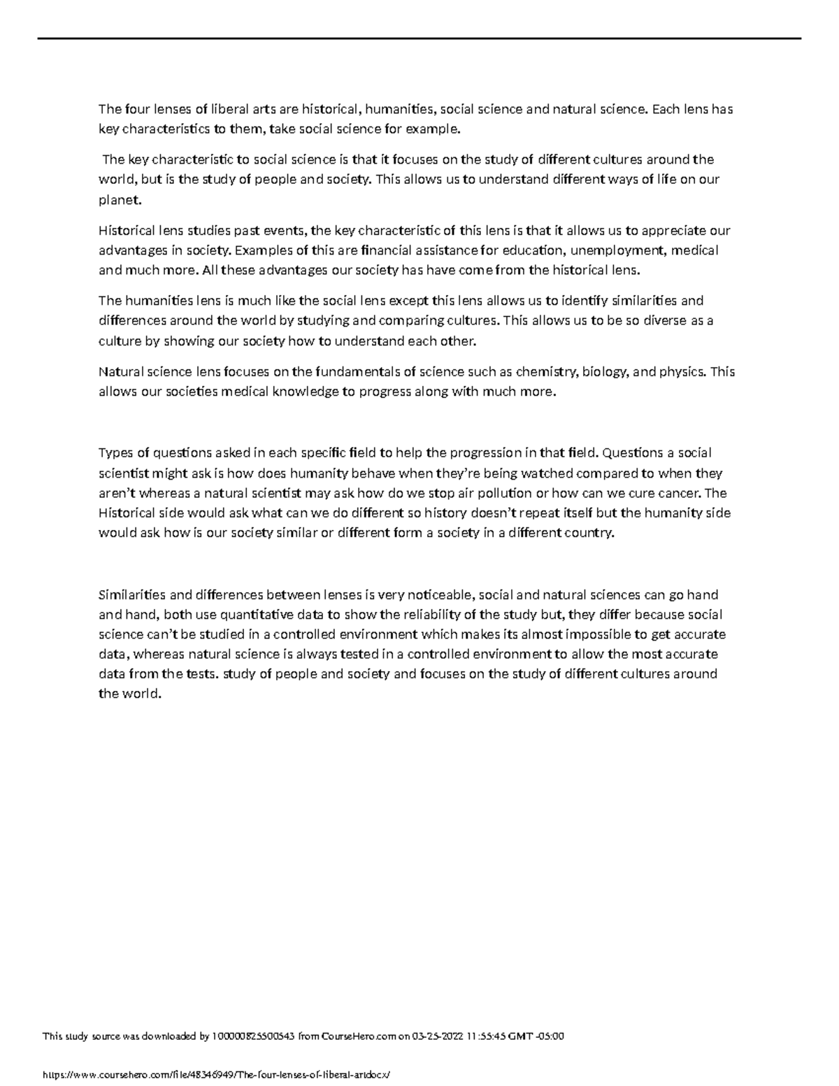 The four lenses of liberal art IDS100 SNHU Studocu