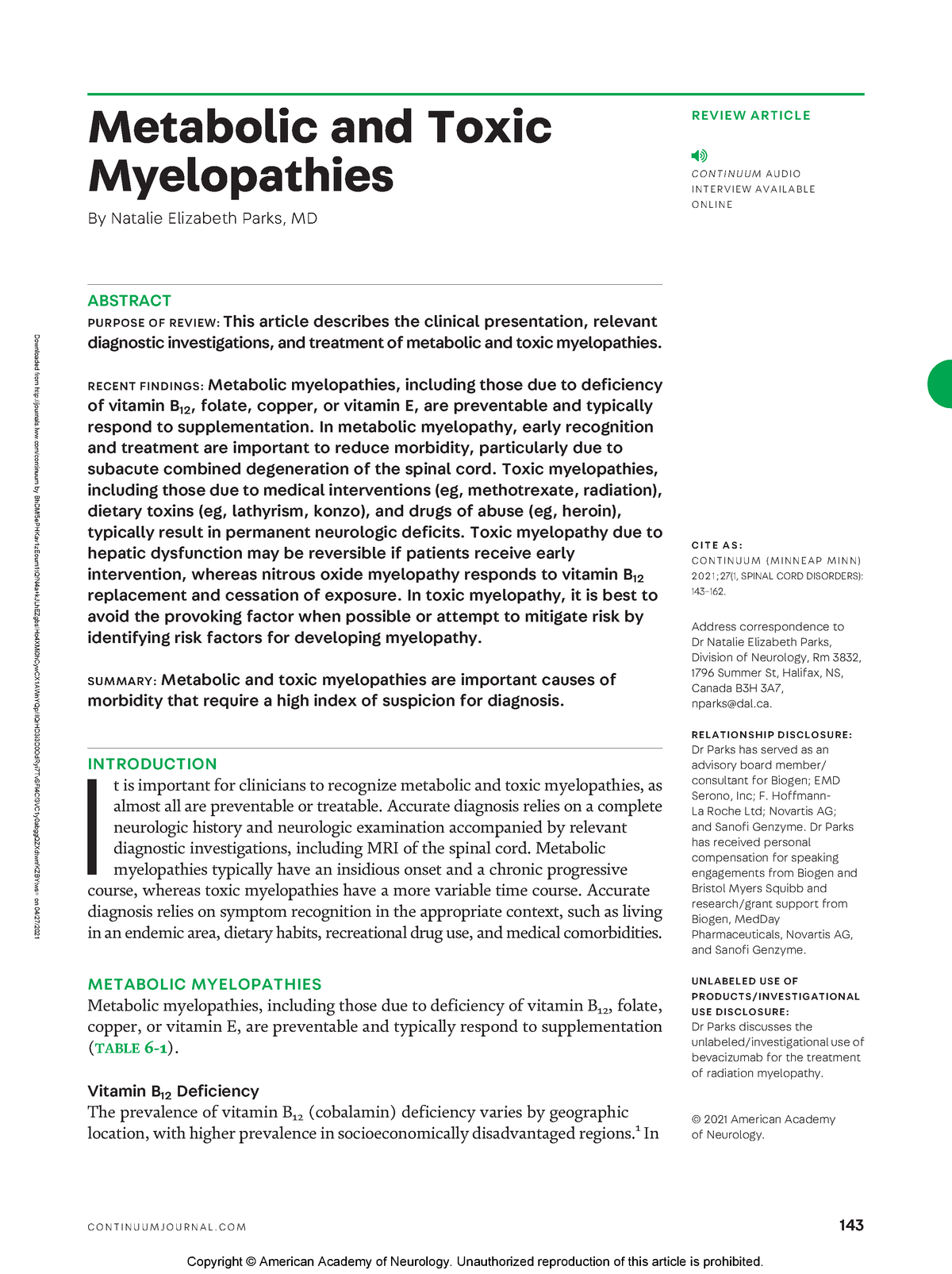 Metabolic And Toxic Myelopathies - Downloaded From Journals.lww ...