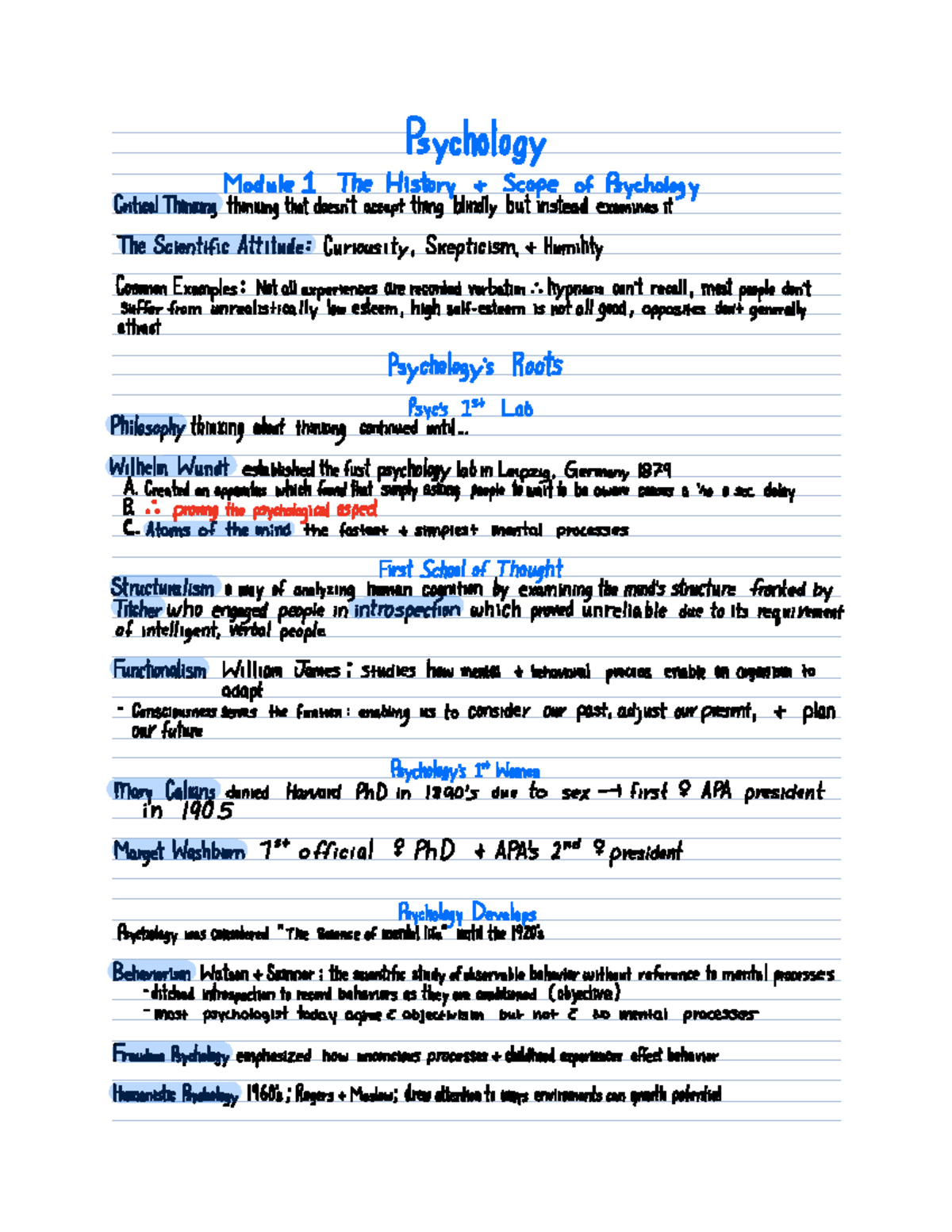 Intro Psych Unit 1 - Unit 1 Book Notes - Ps Cholog Odule He I Story ...