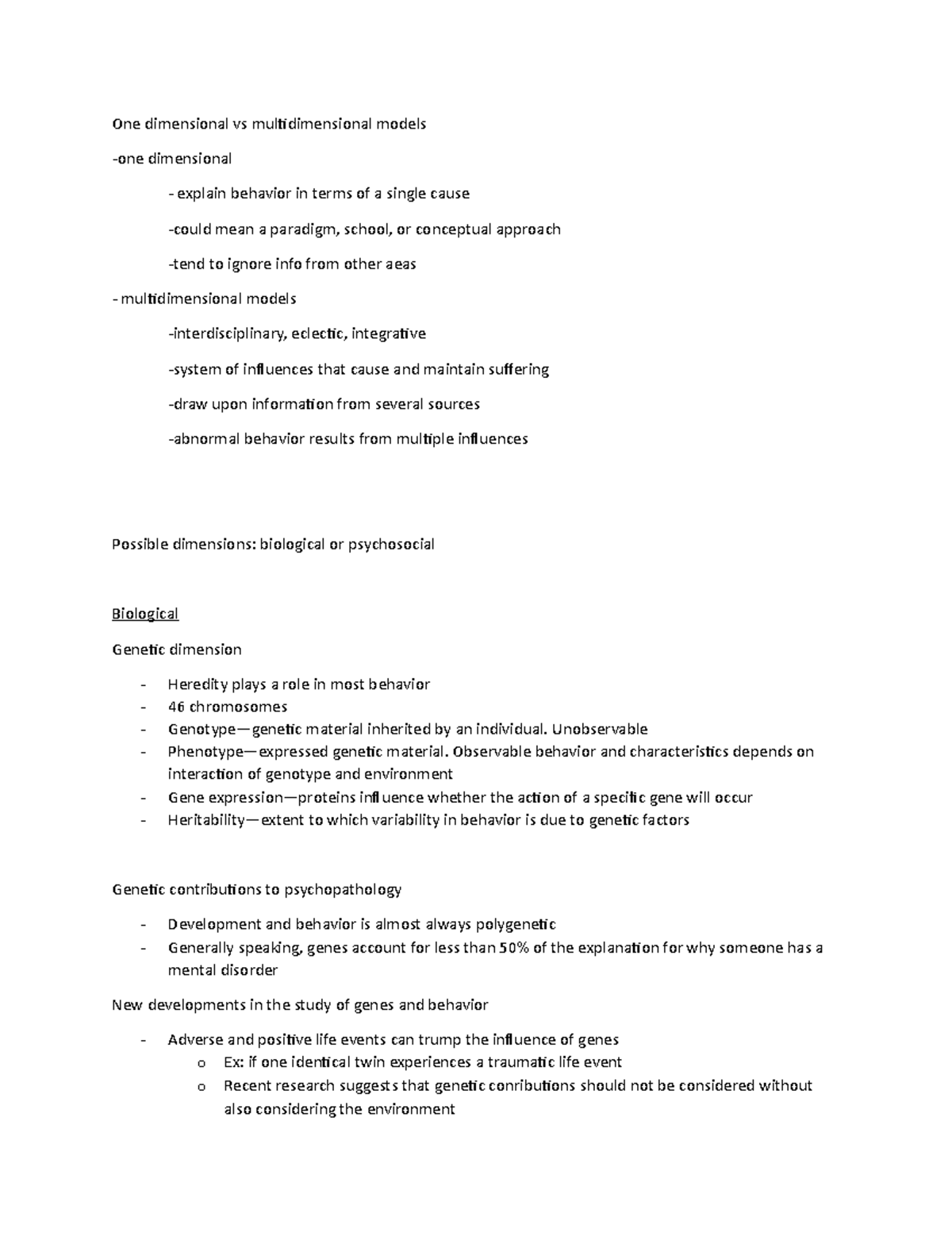 Abnormal Psyc week 2 pt 1 - One dimensional vs multidimensional models ...