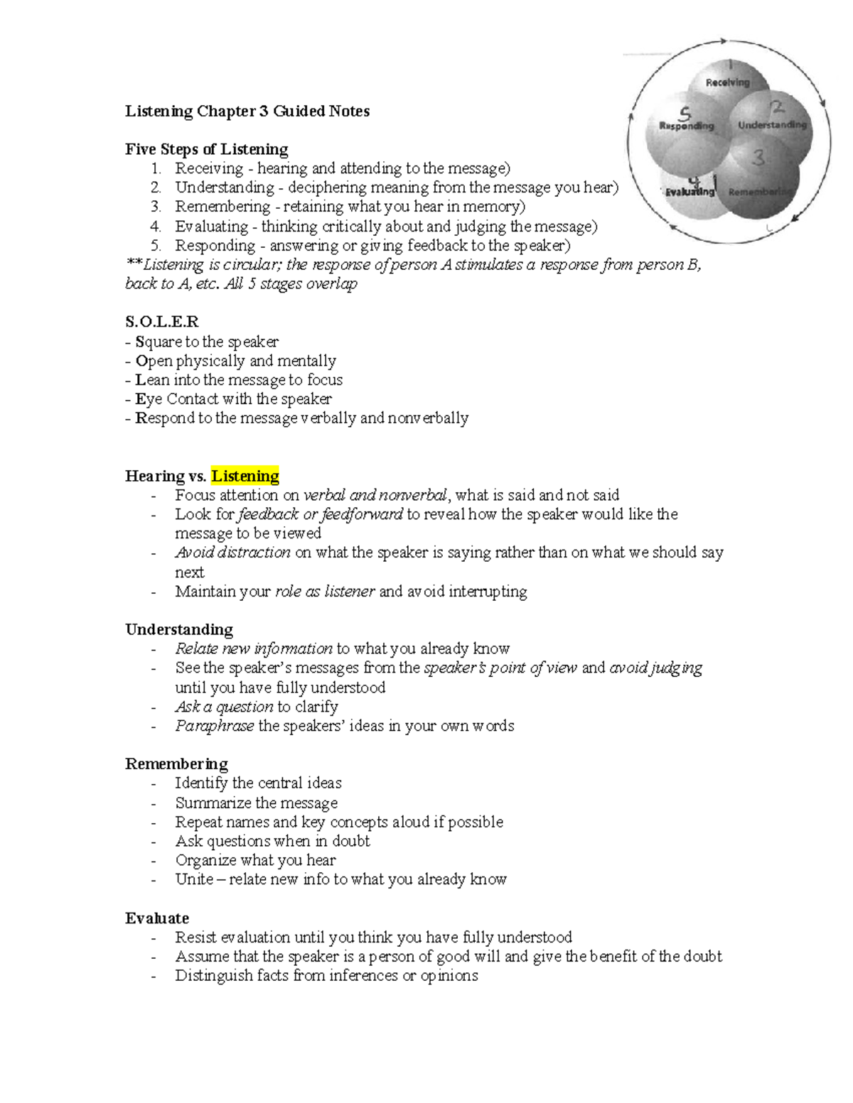 Listening Chapter 3 Notes - Listening Chapter 3 Guided Notes Five Steps ...