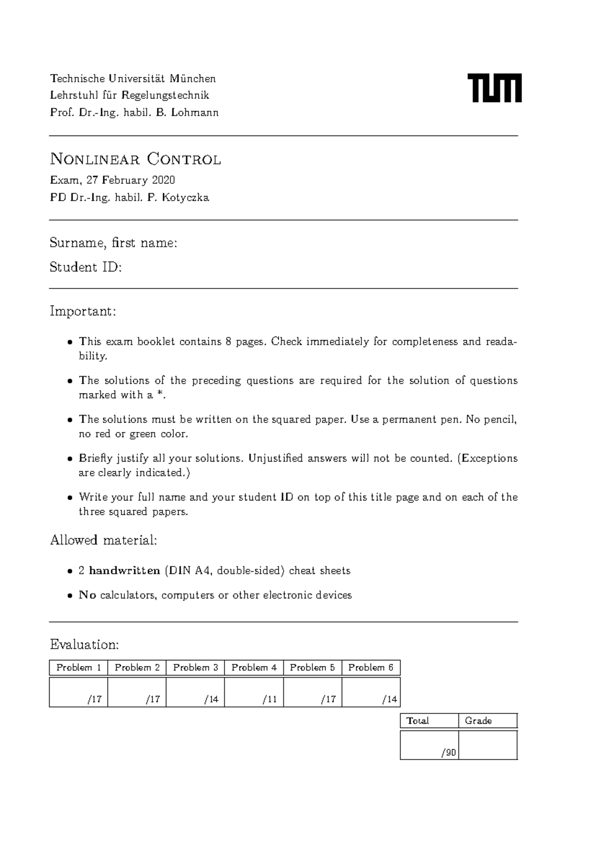 Nlc wise 2019 20 - old exam - Technische Universität München Lehrstuhl ...