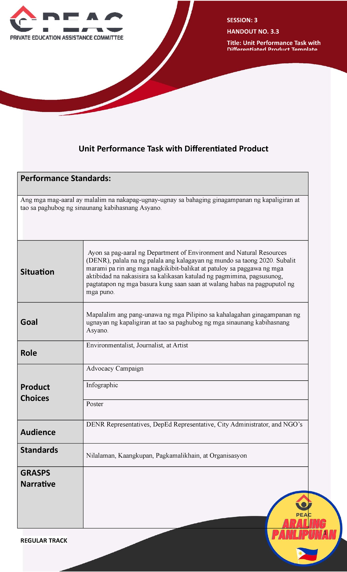 Unit Performance Task with Differentiated Product Template - Unit ...