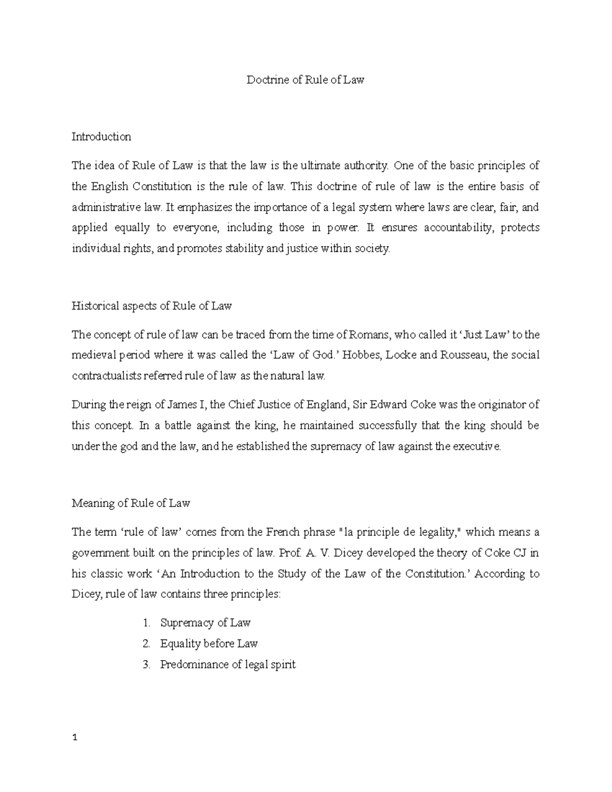 Doctrine of Rule of Law - Doctrine of Rule of Law Introduction The idea ...