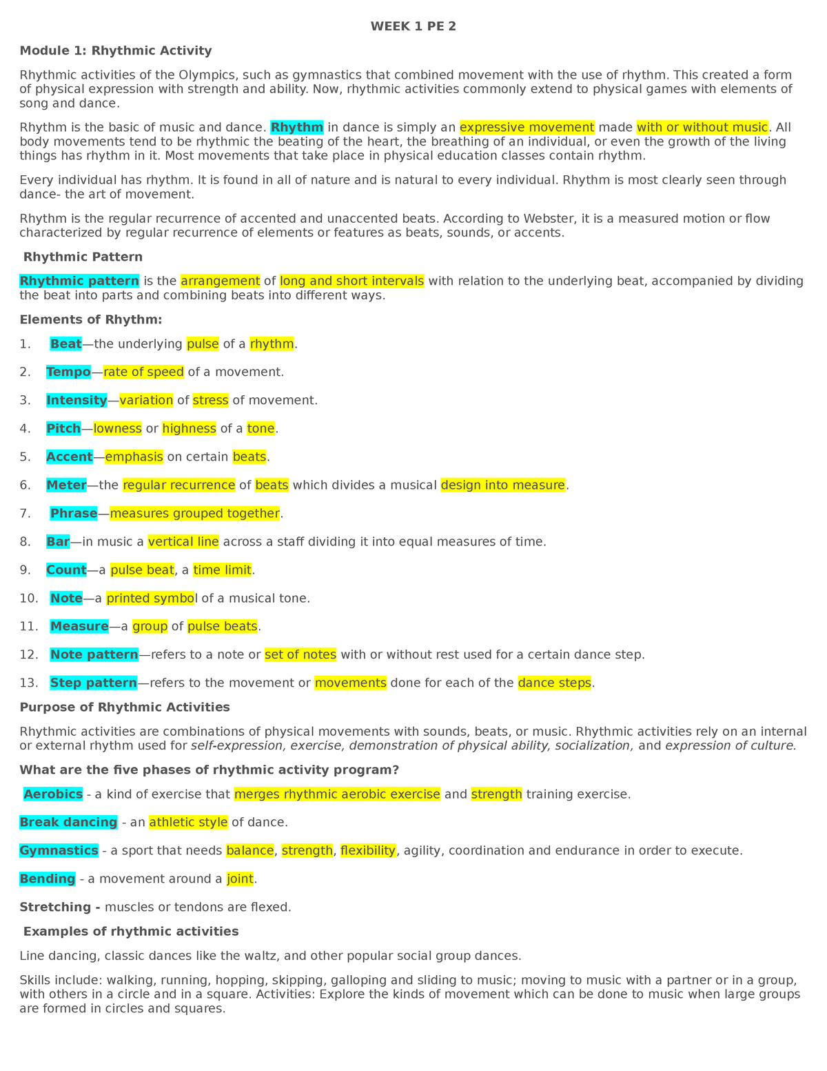 WEEK 1 PE 2 - zerhrd - WEEK 1 PE 2 Module 1: Rhythmic Activity Rhythmic ...