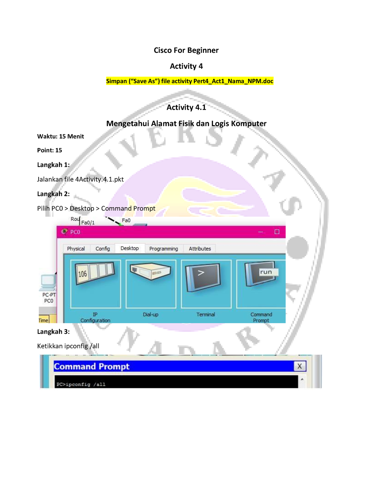 B Cisco Act4 - Cisco For Beginner Activity 4 Simpan (“Save As”) File ...