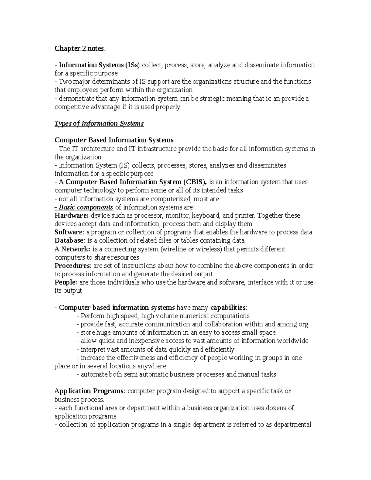 Chapter 2 notes - Chapter 2 notes Information Systems (ISs) collect ...