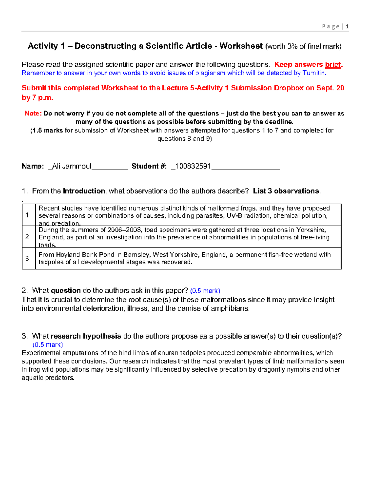 Activity 1-Deconstructing a Scientific Paper Worksheet-1 - P a g e | 1 ...