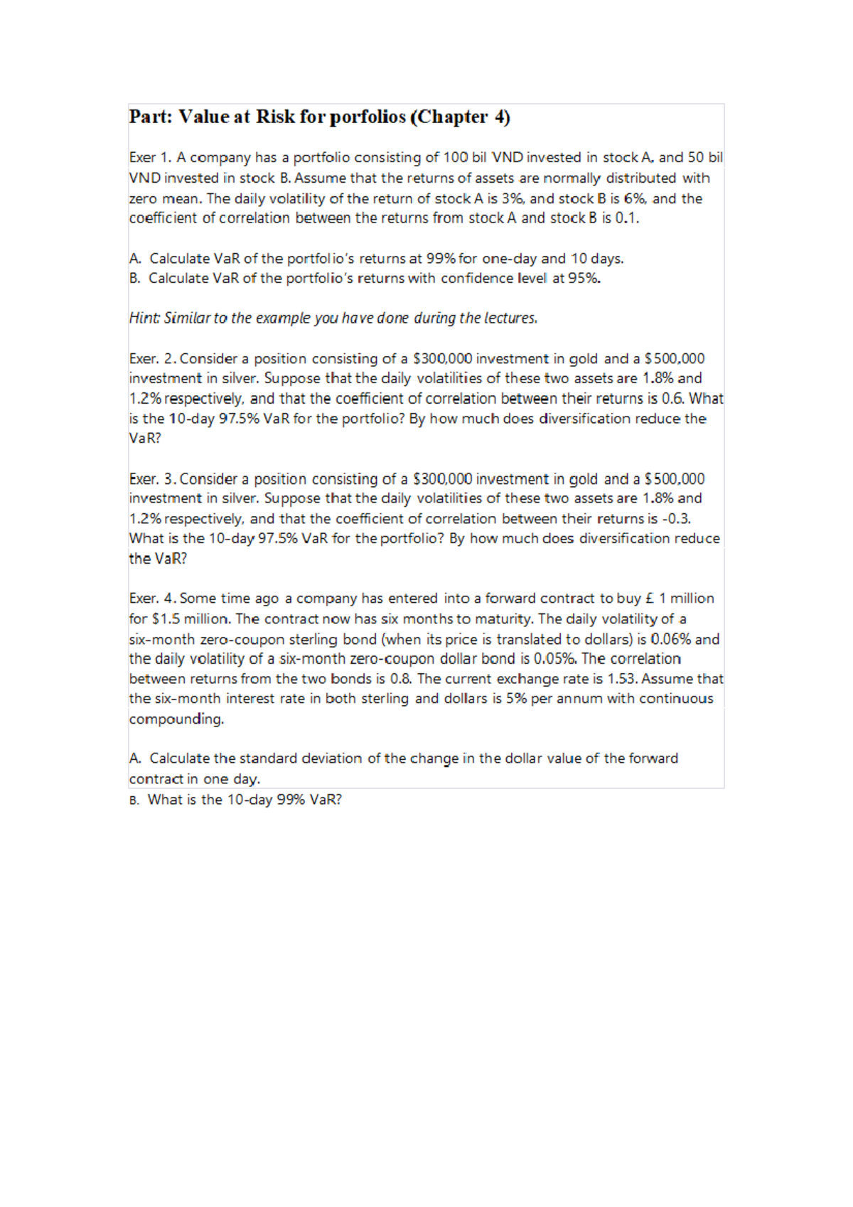 2 Va R for portfolios Chapter 4 part B - Kinh tế vi mô - Studocu
