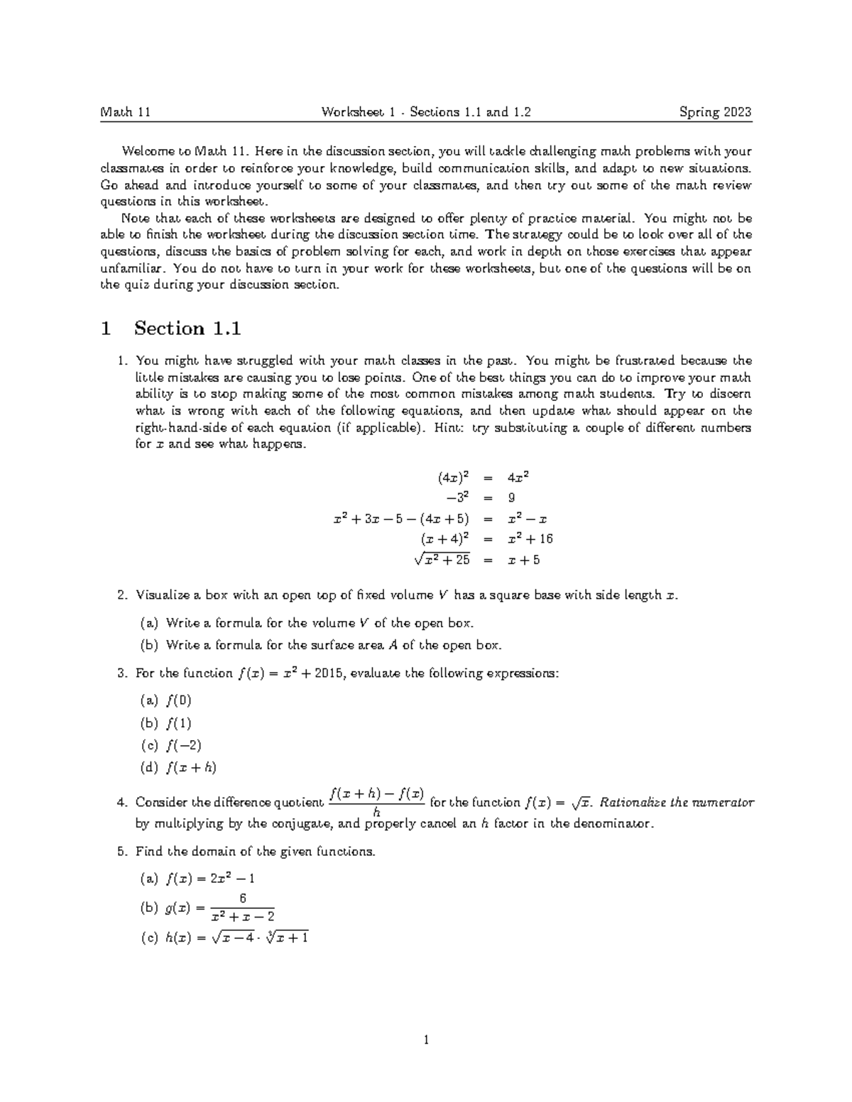 Math 11-Worksheet 01 - This is worksheet 0ne to study. - Math 11 ...