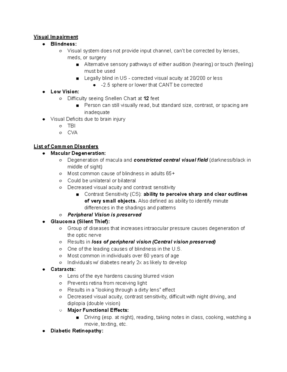 Week 8 Sensory Aids for Visual Impairments Visual Impairment