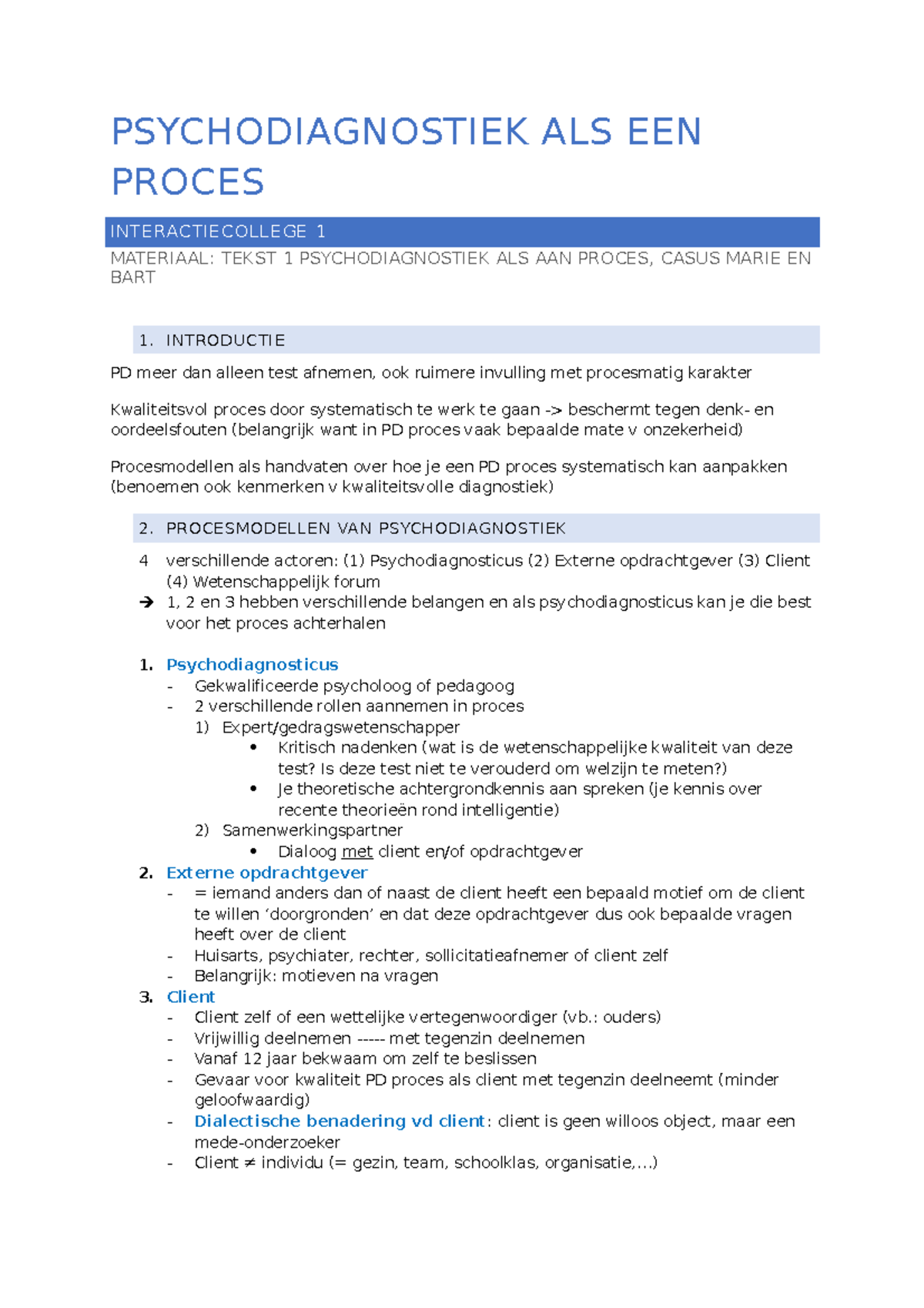 Samenvatting Thema 1 (reader) - PSYCHODIAGNOSTIEK ALS EEN PROCES ...