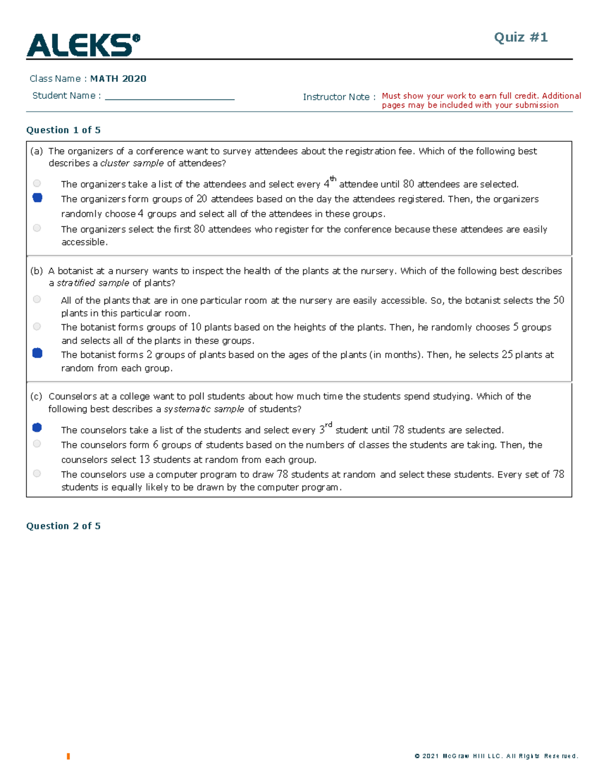 Quiz1 Aleks quiz © 2 0 2 1 M c G r a w H i l l L L C. A l l R i g h t s R e s e r v e d