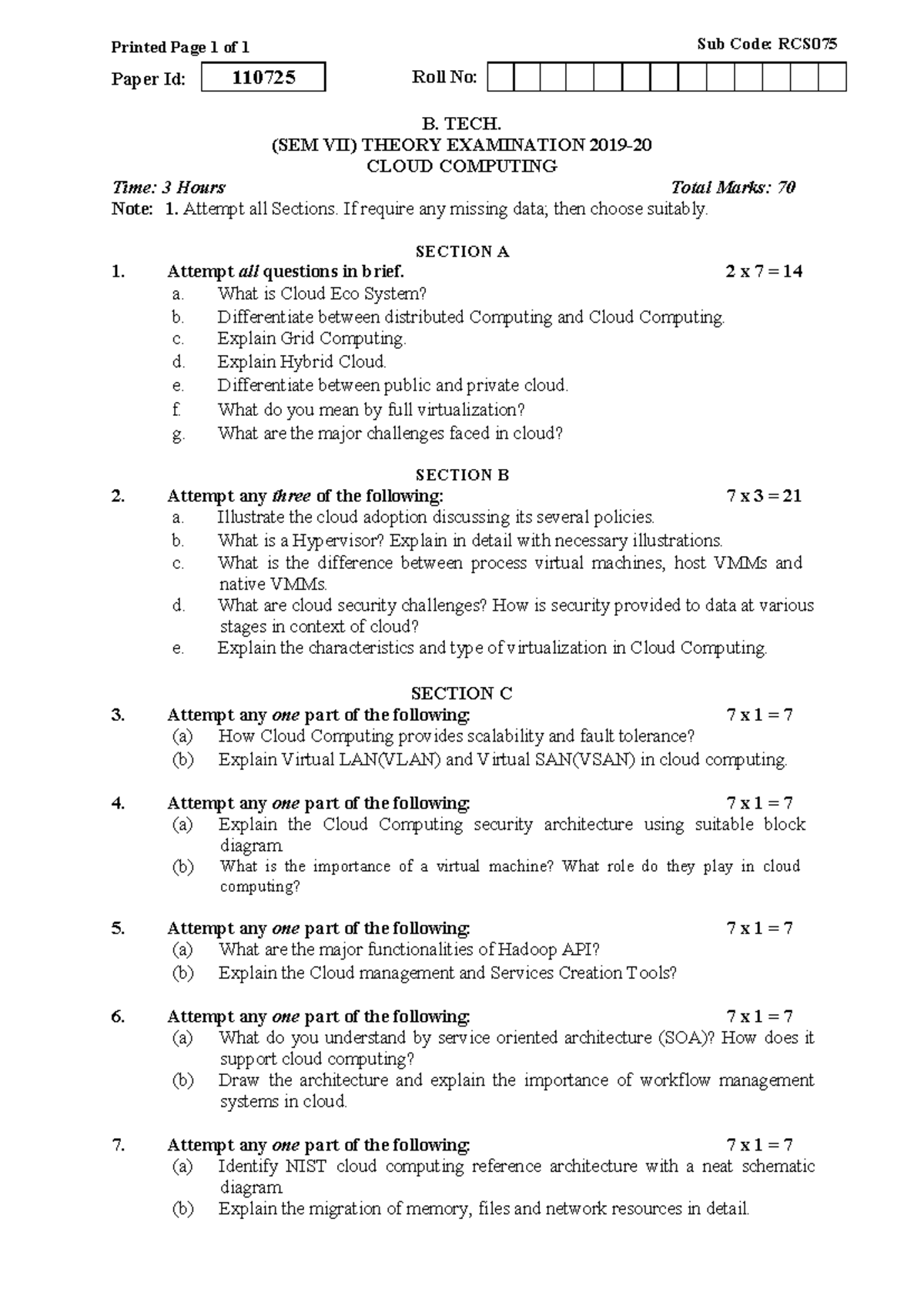 CC Pyq - Previous year - Printed Page 1 of 1 Sub Code: RCS Paper Id ...