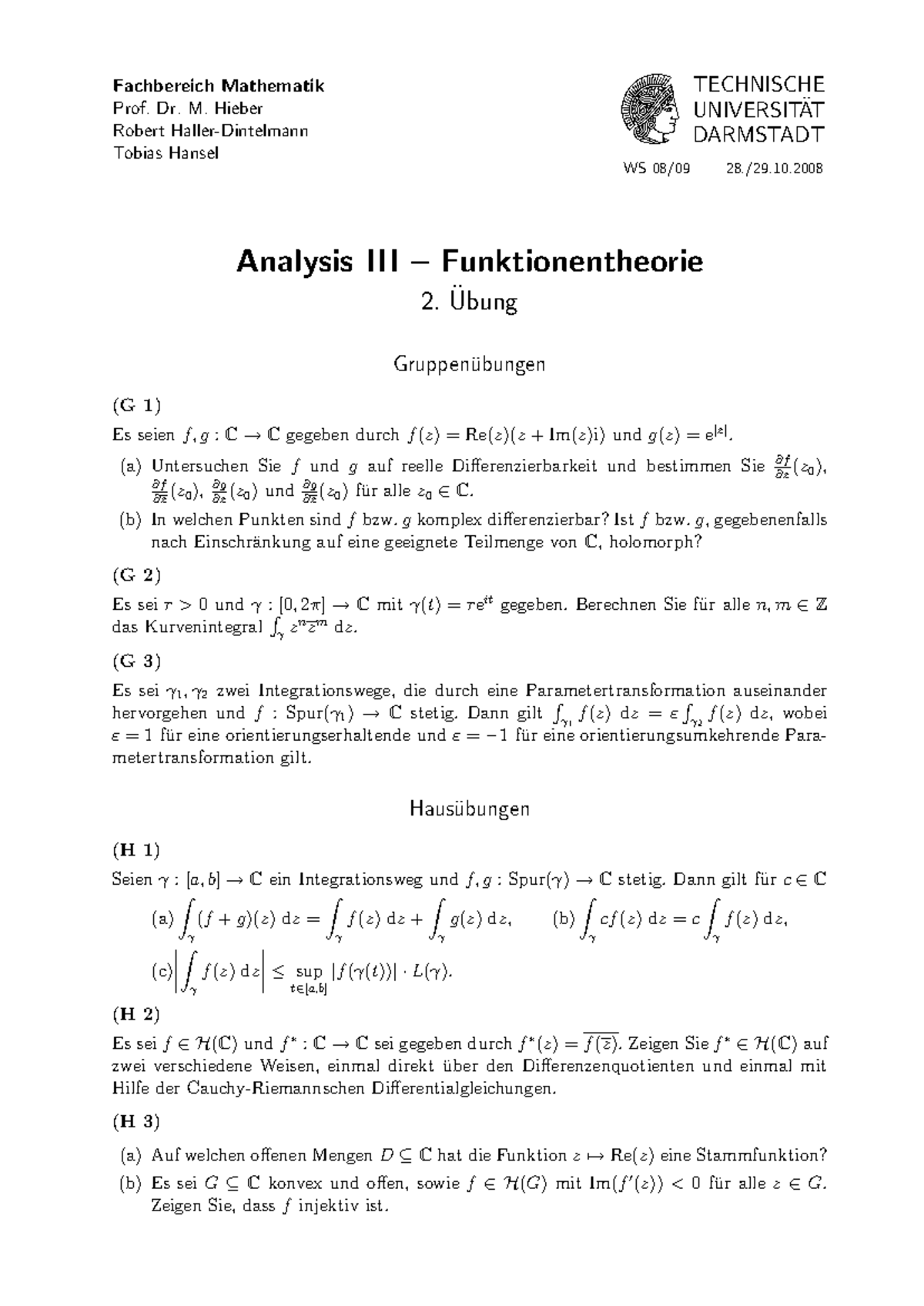 Uebung 02 - Fachbereich Mathematik Prof. Dr. M. Hieber Robert Haller ...