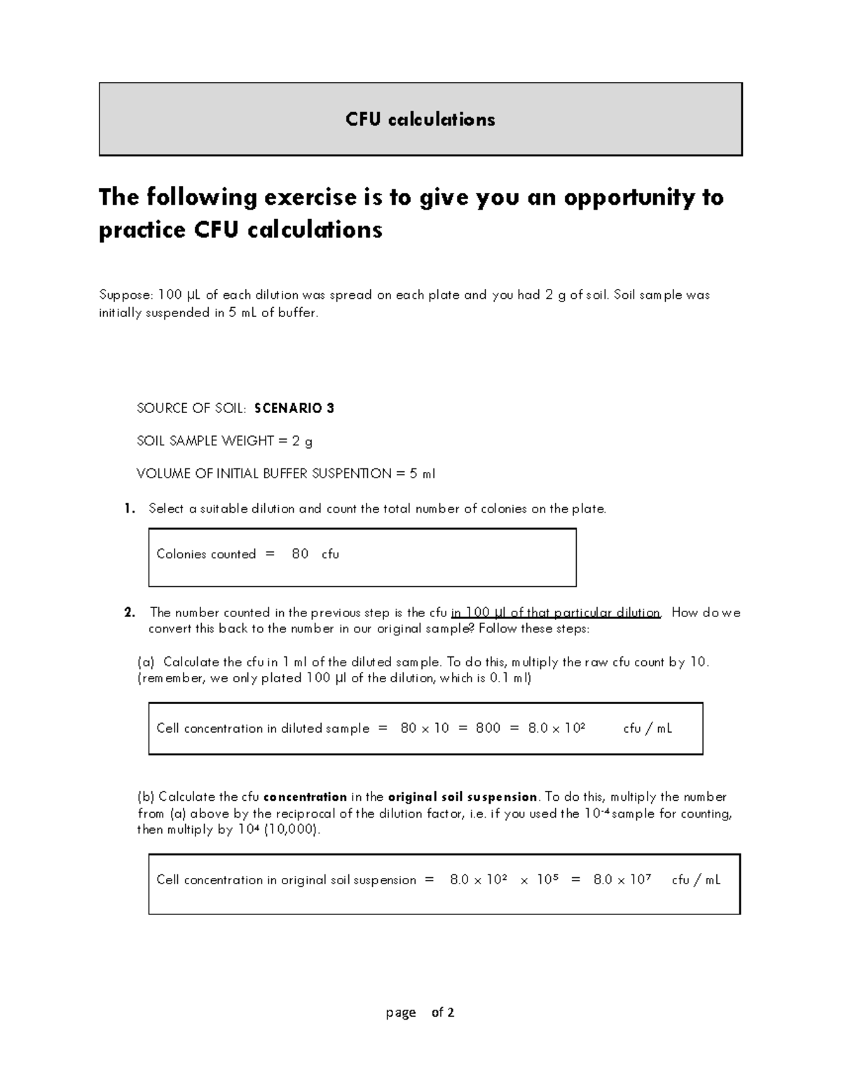 CFU calculations Scenario 3 Answers - The following exercise is to give ...