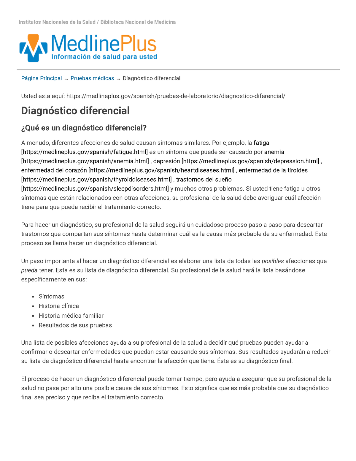 Diagnóstico Diferencial Prueba De Laboratorio De Medline Plus - Página ...