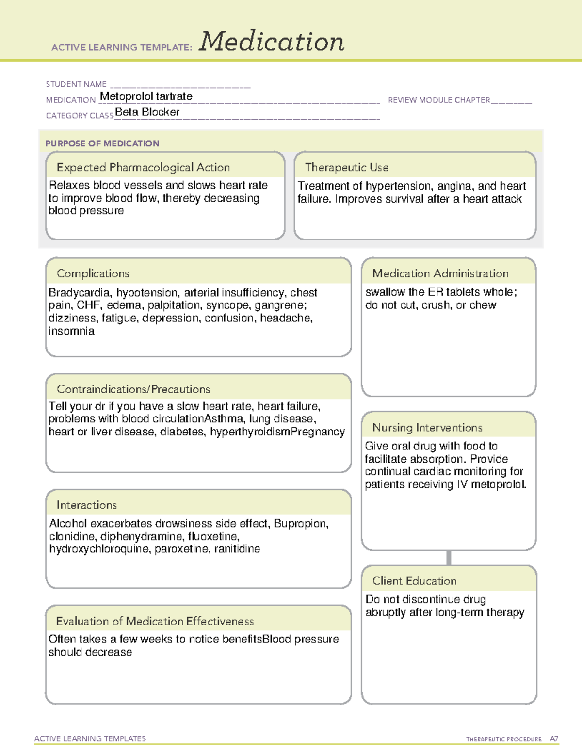 101F metprolol - ACTIVE LEARNING TEMPLATES THERAPEUTIC PROCEDURE A ...