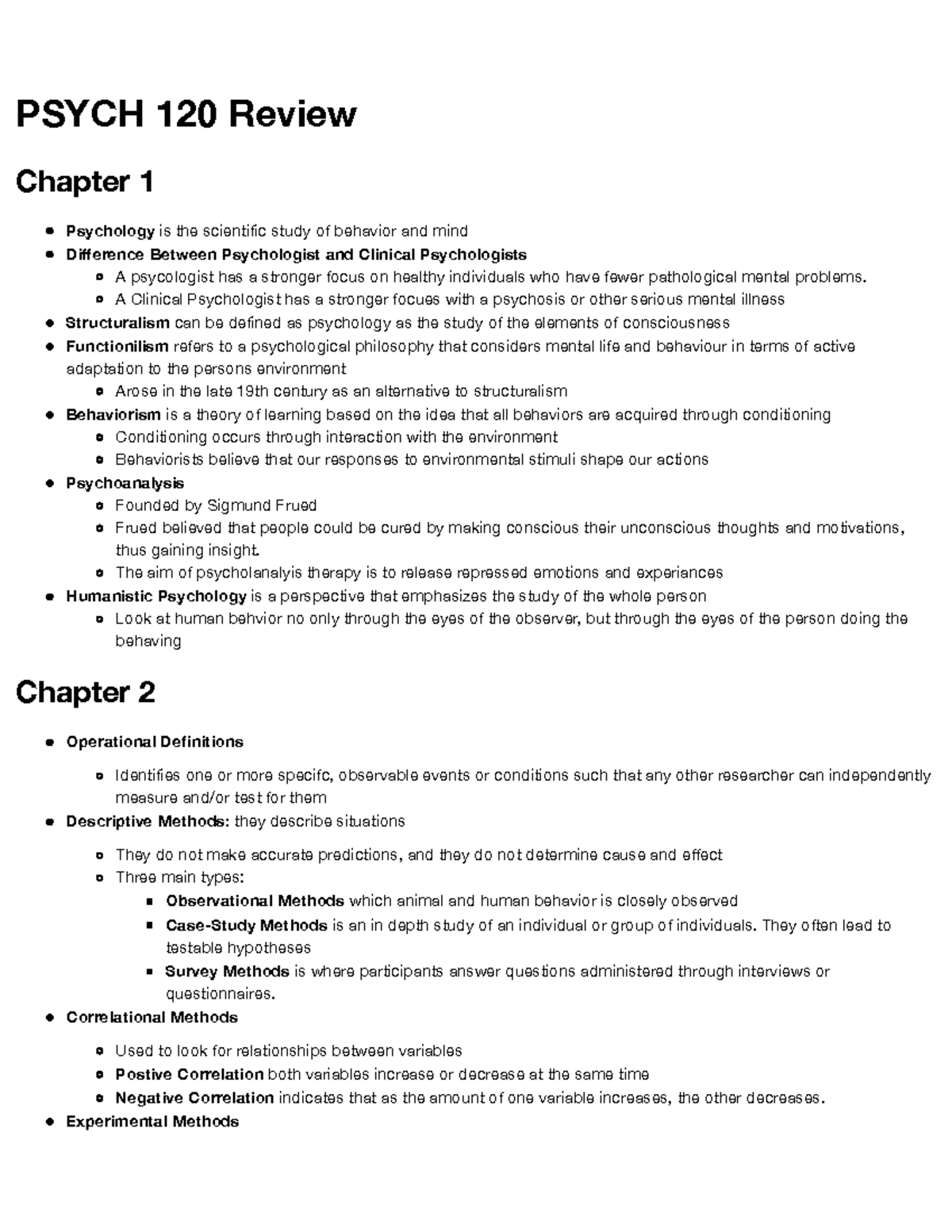 Psy120 midterm review - PSYCH 120 Review Chapter 1 Psychology is the ...