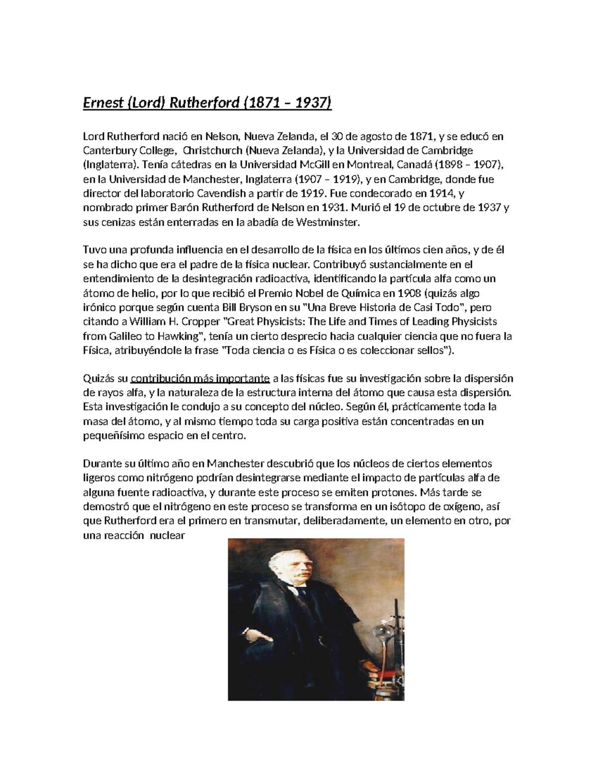 Biografía DE Rutherford - Ernest (Lord) Rutherford (1871 – 1937) Lord ...