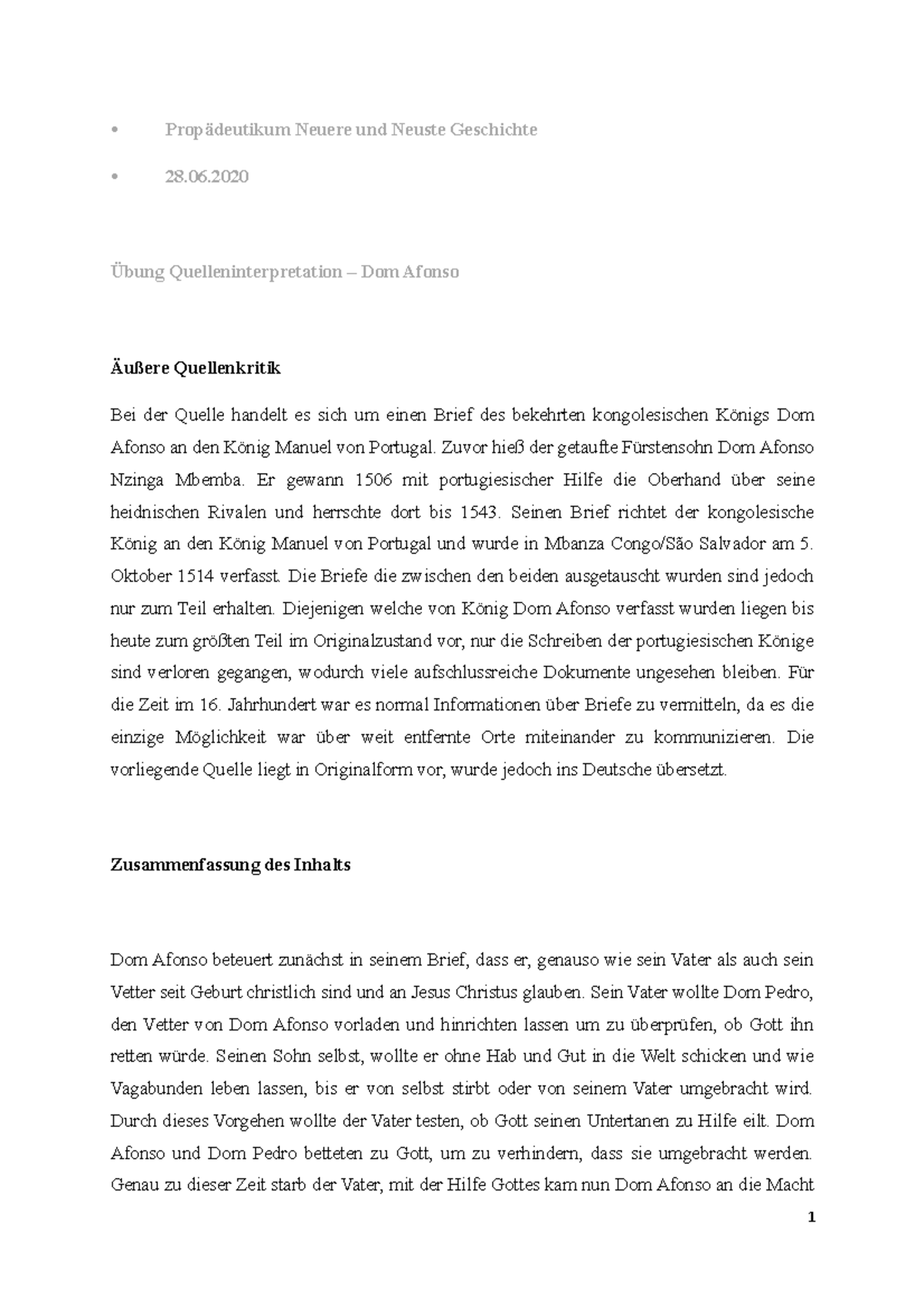 Übung Quelleninterpretation 2806 - Propädeutikum Neuere und Neuste