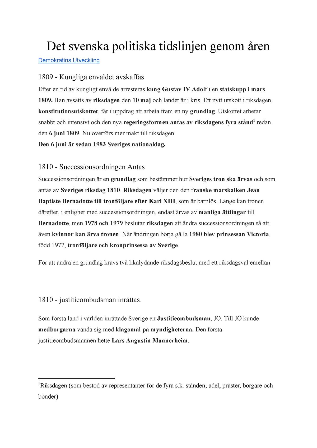 SVP Tidslinje - Det Svenska Politiska Tidslinjen Genom åren Demokratins ...